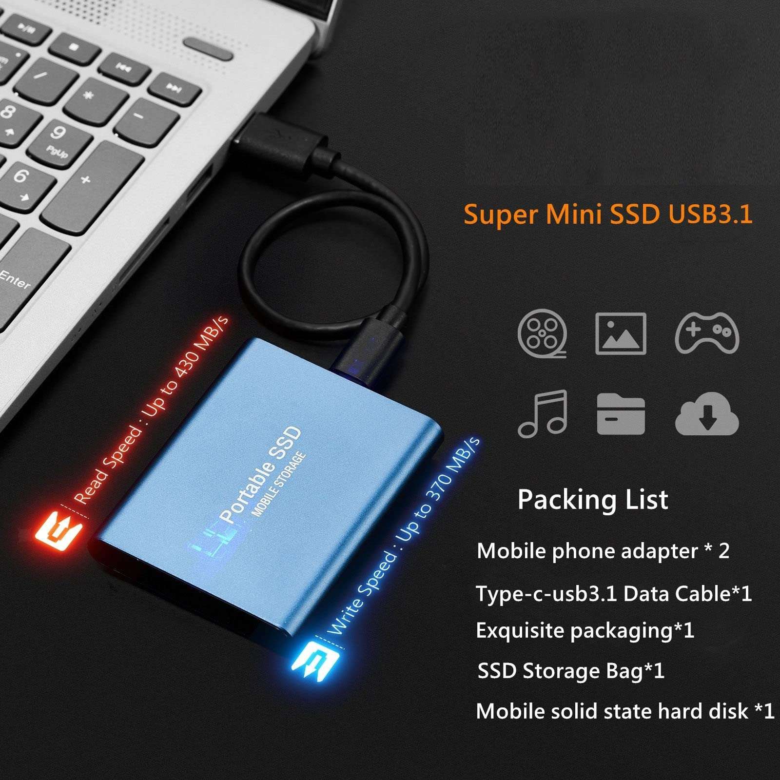 USB 3.1 External Solid State Drive, Black Portable SSD, Mini Hard Drive High Capacity, for PC Laptop Mac Data Storage and Transfer (Size : 10TB) 5