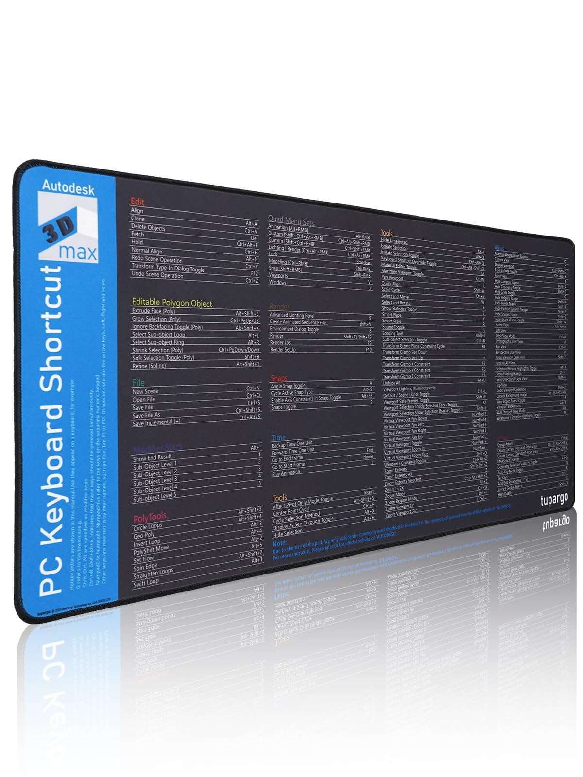 Shortcut Keys Mouse Pad for 3D max,3D max Hotkeys Office Desk Mat,Work Desk Large XXL Keyboard Mousepad, Waterproof Non-Slip and Stitched Edge(31.5×13.8 inch) 1