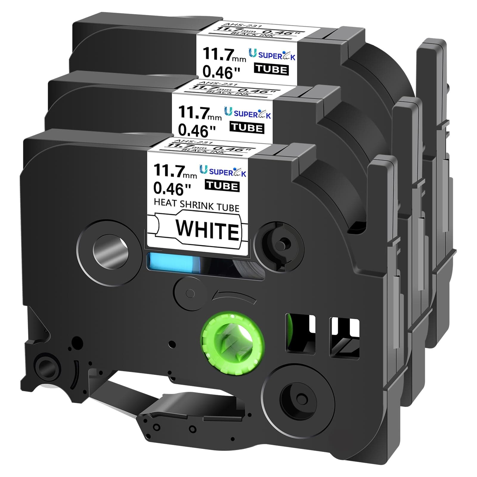 USUPERINK 3 Pack Compatible for Brother Ptouch HSe-231 HSe231 HS-231 HS231 0.46'' 11.7mm Black on White Heat Shrink Tube Label Tape use in PT-D210 PT-D400 PT-E300 PT-E500 PT-P750WVP Label Maker