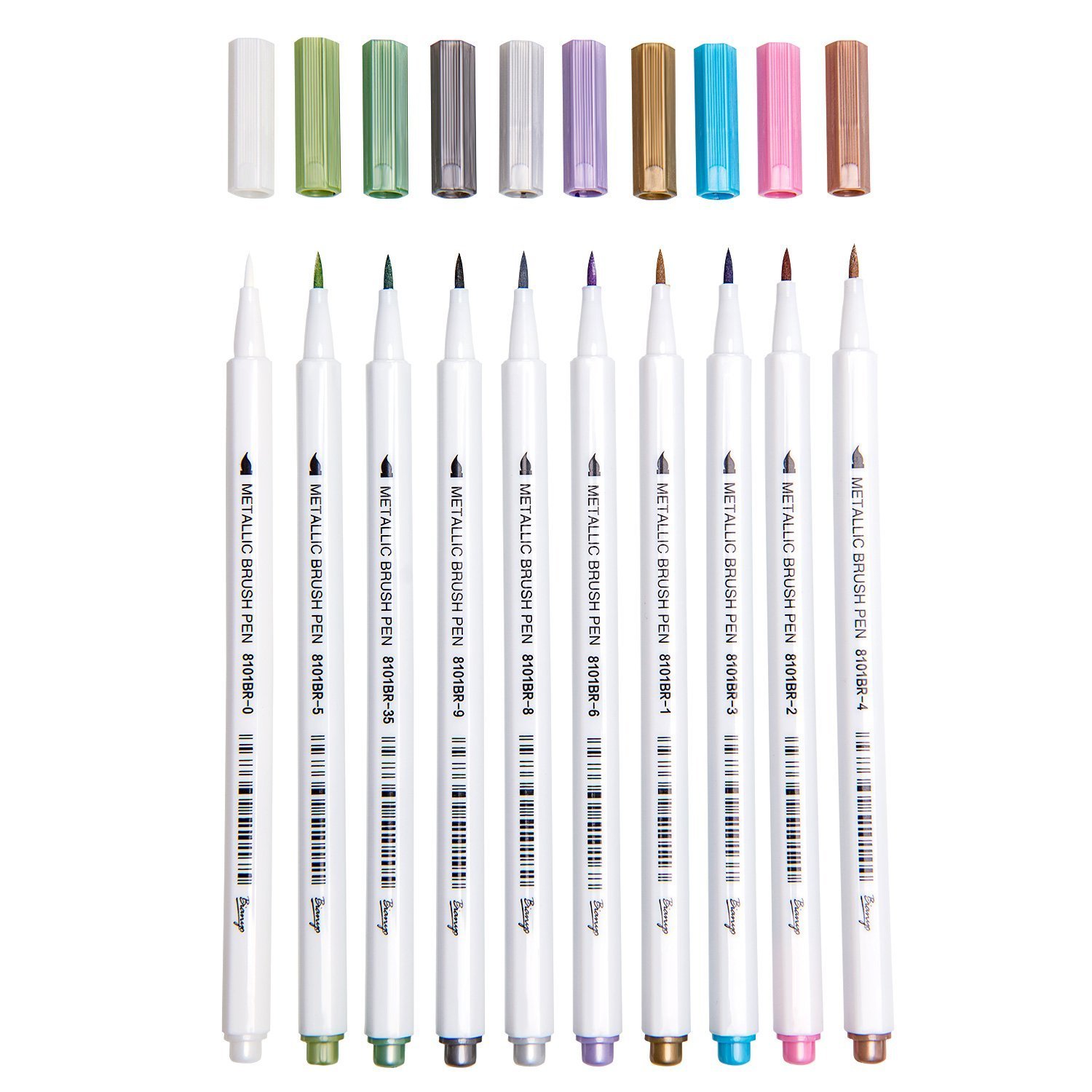 Bianyo Metallic Brush Marker Pens, 10 Colors Calligraphy Pens for Coloring Drawing Lettering