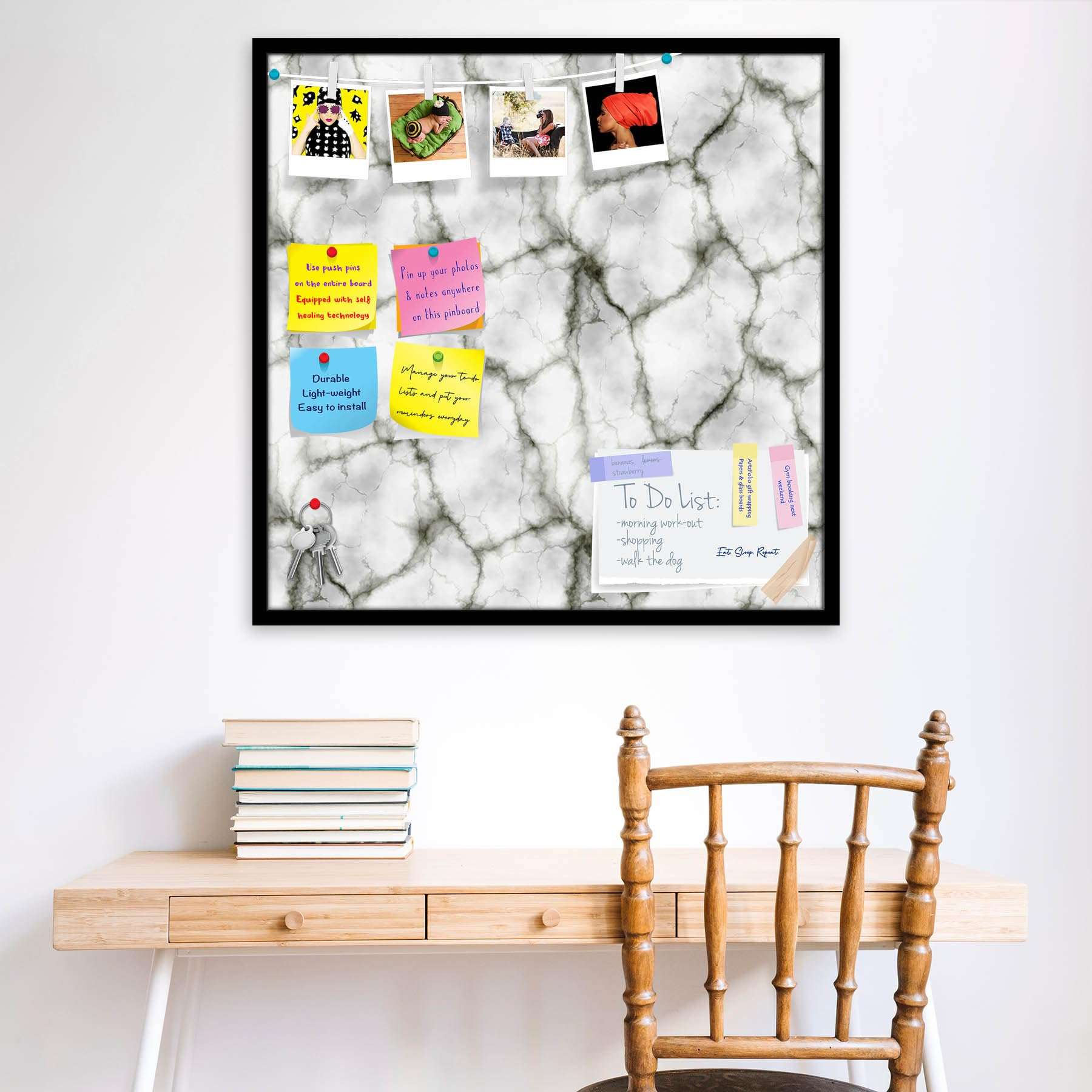 ArtzFolio Abstract Marble Art D3 | Bulletin Board Notice Pin Board | Vision Soft Board Combo with Thumb Push Pins & Sticky Notes | Black Frame | 12 x 12 inch (30 x 30 cms) 3