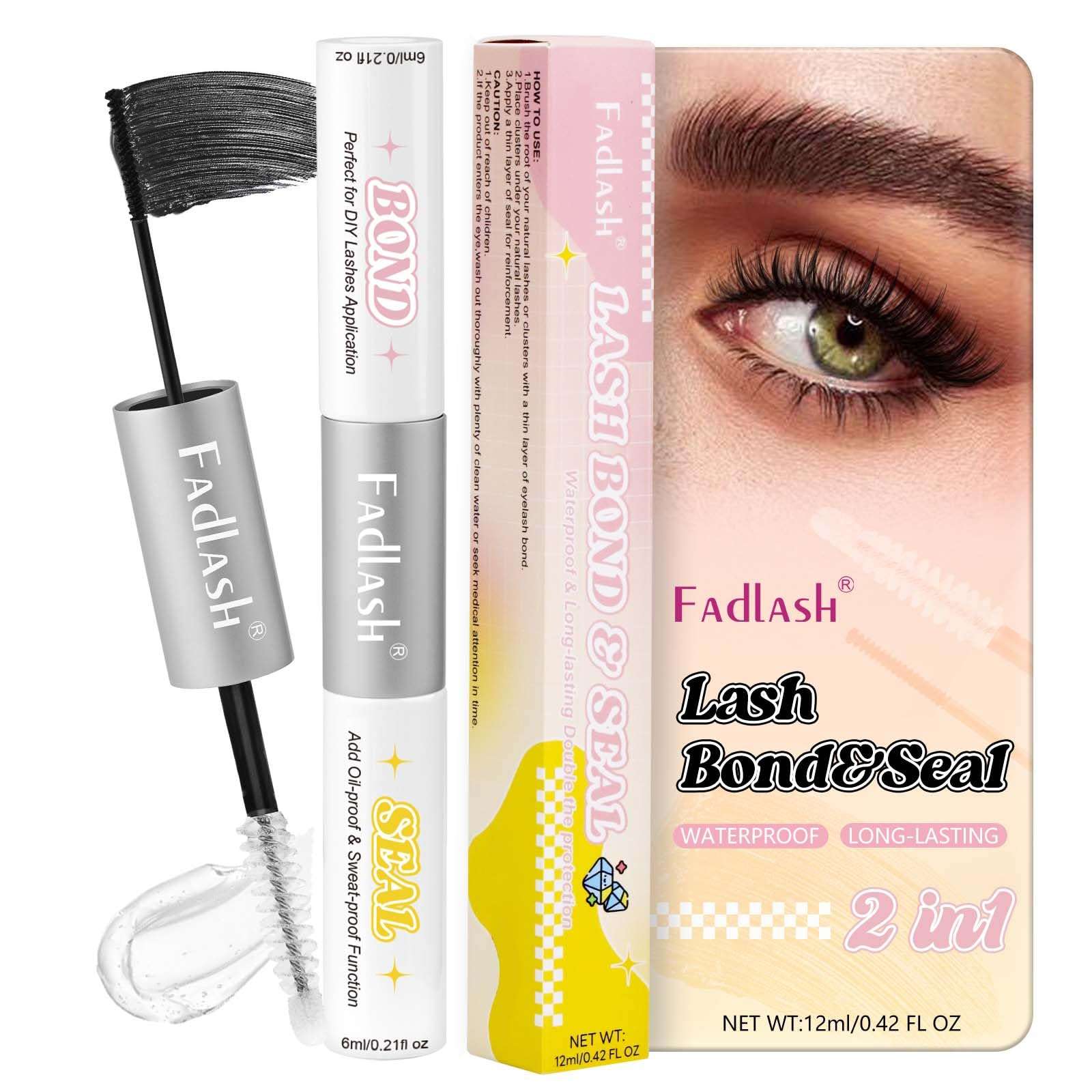 FADLASH Lash Bond and Seal 12ml Lash Cluster Glue for Eyelash Clusters Strong Hold Eyelash Glue Black Long Lasting at Home 1