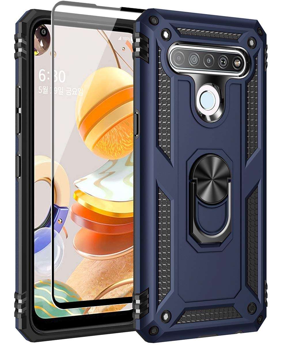 SunRemex Compatible with LG K61 Case with Tempered Glass Screen Protector. LG K61 Case Kickstand [ Military Grade ] 15ft. Drop Tested Protective Cover for LG K61 Phone (Blue)