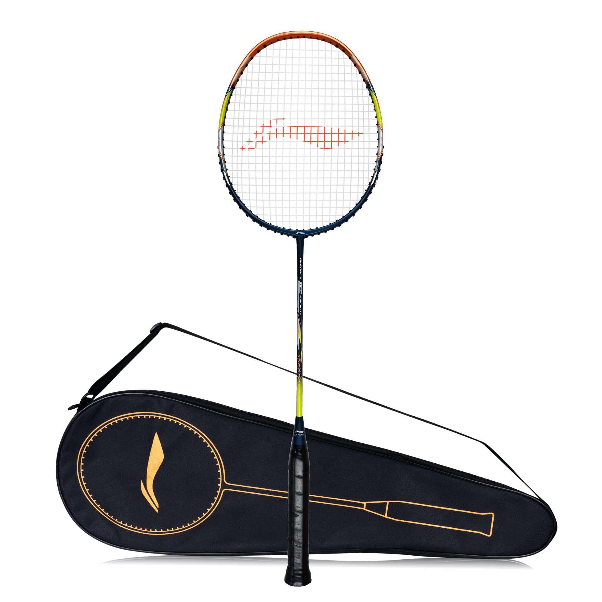 Li-Ning G - Force 3800 Superlite Carbon Fibre Strung Badminton Racket with Full Racket Cover (Navy/Copper) | For Intermediate Players | 79 grams | Maximum String Tension - 32lbs