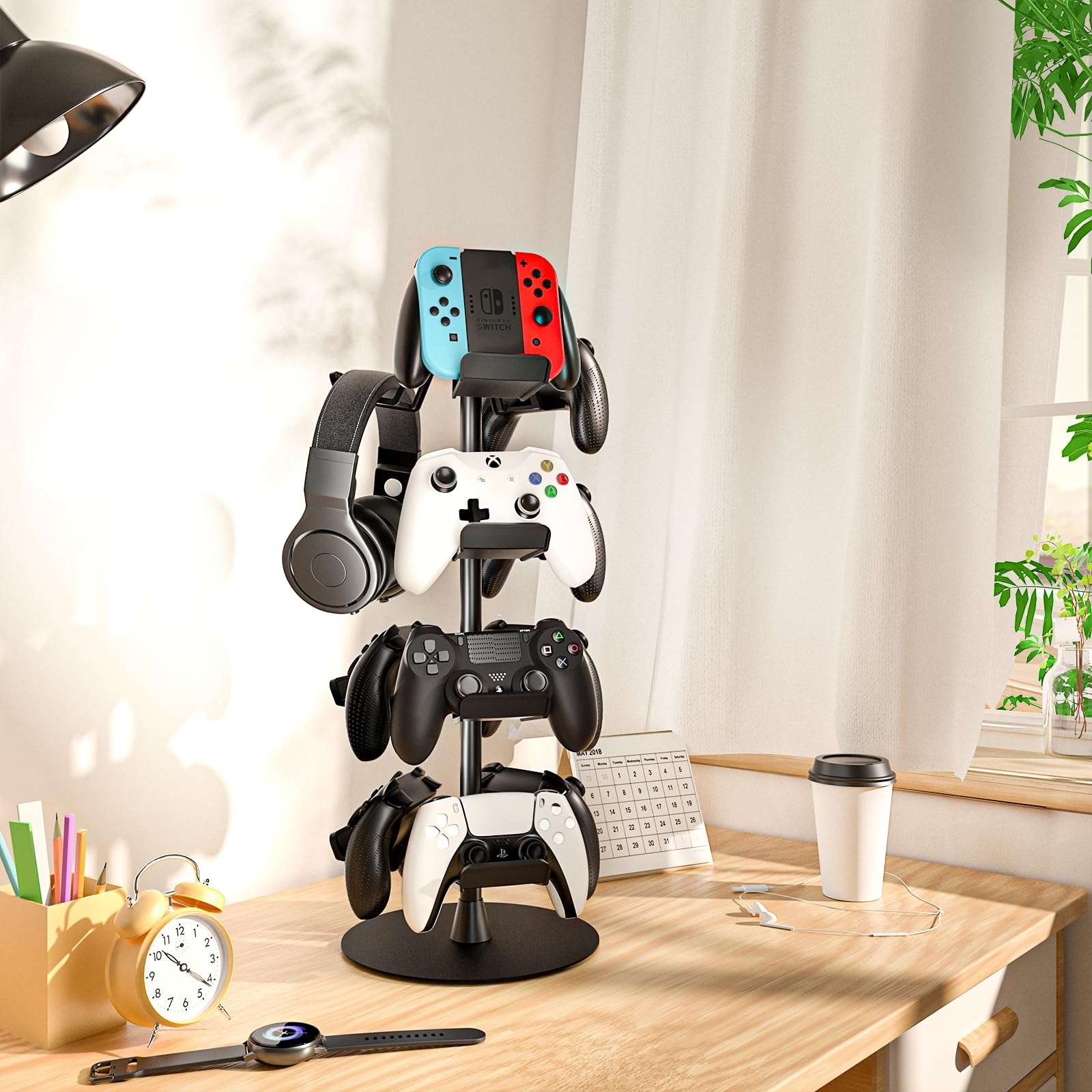 Nargos Universal Controller Holder for Xbox PS5 PlayStation 4 Switch Pro Gamepad, Rotating Headset Stand, 4 Tier, Gamer Gifts 6