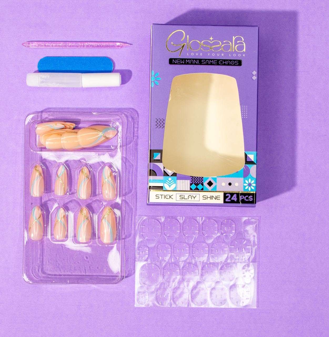 Glossara Nude Almond Shape Press-On Nails For Women And Girls | 24 Reusable False Nail Extensions With 24 Gel Glue Tabs | Stick-On Manicure Kit For Parties, Weddings And Gifts 5