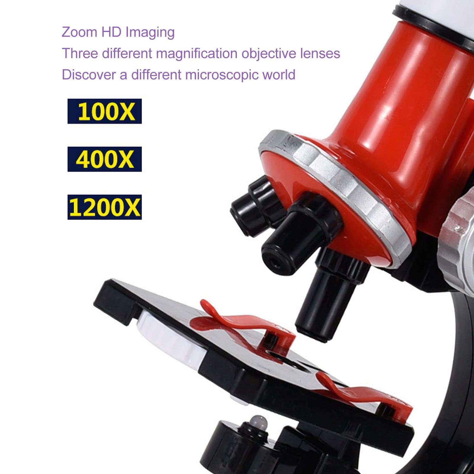 Children Microscope Toy, Kids Microscope Kit Adjustable Angle Lens Plastic Material 1200x with LED Light for Beginner for Home 5