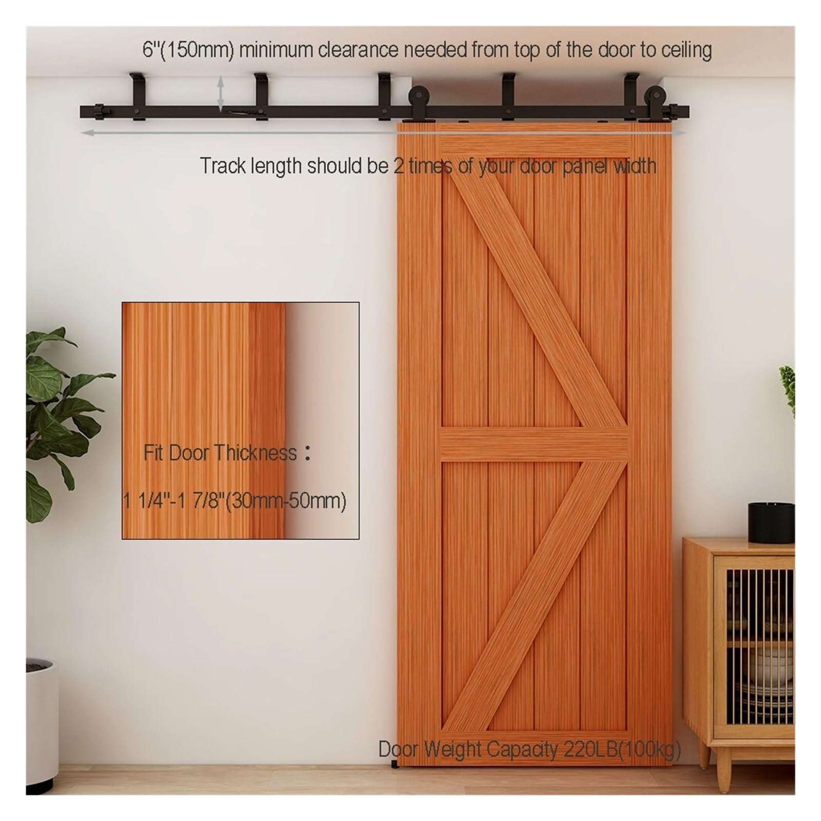 Ceiling Sliding Door Rail T Shape Roller Barn Door Hardware Kit, Rail Sliding Door for Interior Sliding Barn Door - Sliding Door Kit(7.3FT-223CM) 5