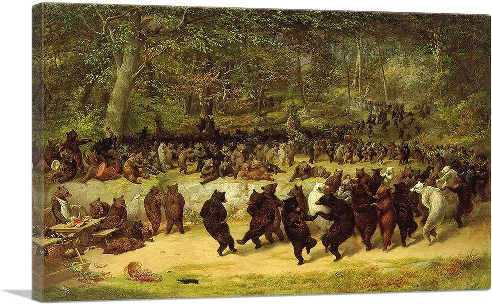 ARTCANVAS The Bear Dance 1850 Canvas Art Print Stretched Framed Painting Picture Poster Giclee Wall Decor by William Holbrook Beard - 40" x 26" (1.50" Deep) 1