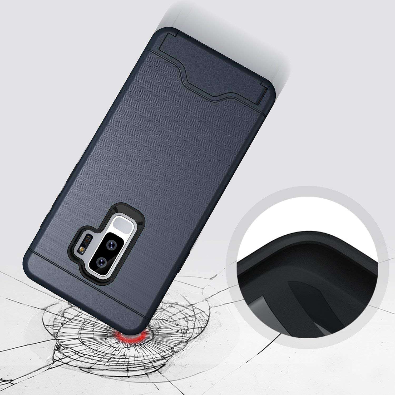 Baobeir Samsung Galaxy S9 Plus Case, Shockproof Heavy Duty Full Protective Cover with Credit Card Slot and Kickstand for Samsung Galaxy S9 Plus 6.2 Inches (2018 Release) (Navy Blue) 4