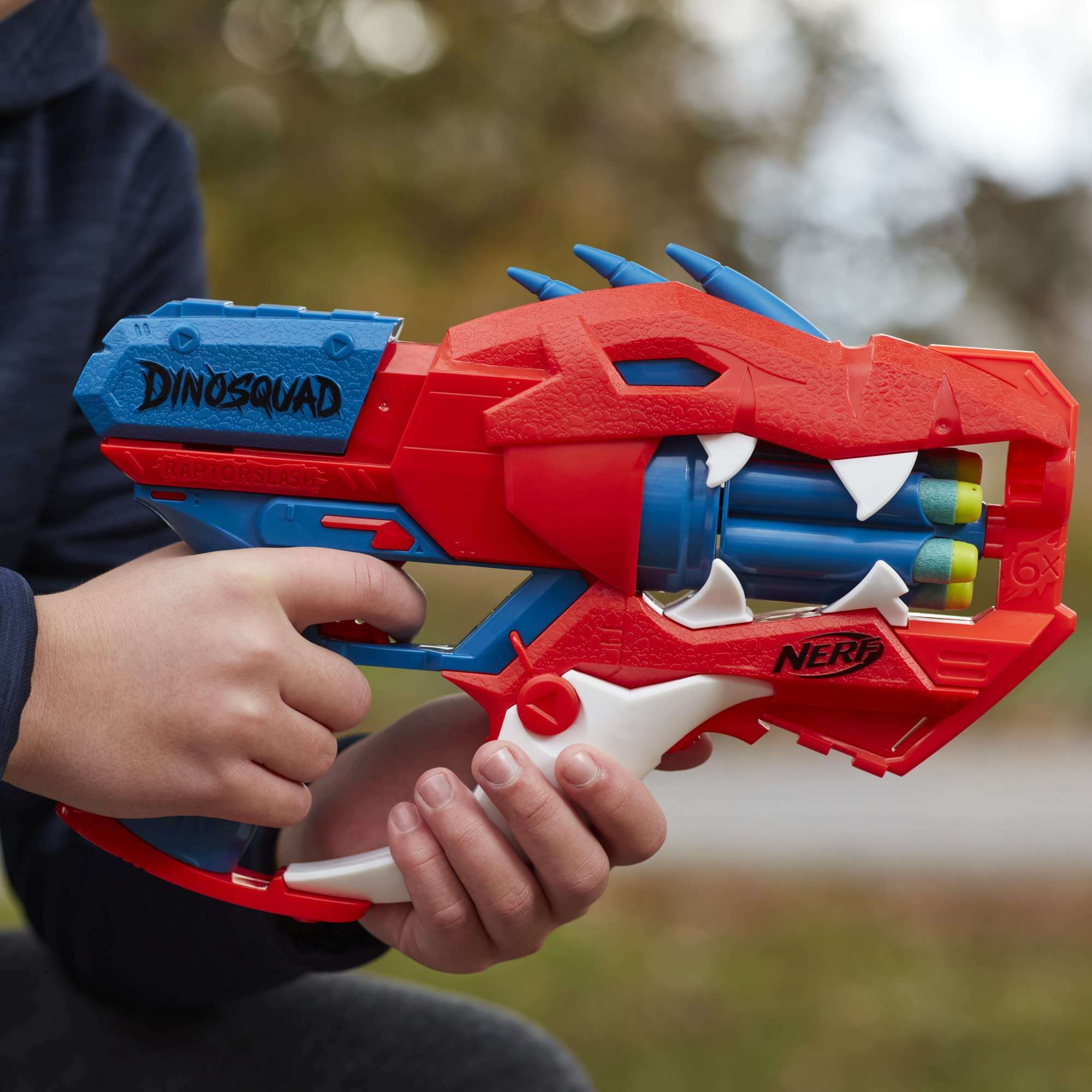 Nerf DinoSquad Raptor-Slash Dart Blaster, 6-Dart Rotating Drum, Slam Fire Action, 6 Official Elite Darts, Velociraptor Dinosaur Design 4