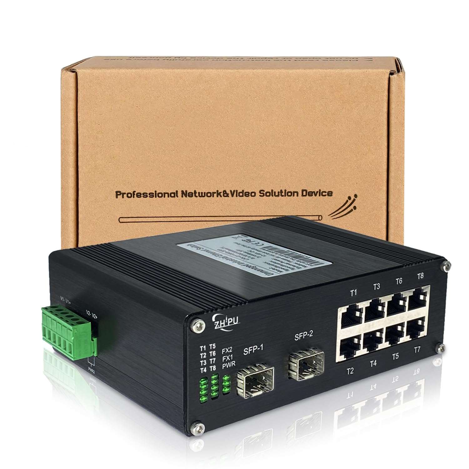 Industrial 8 Port Gigabit 30W PoE Switch with 20Gbps Bandwidth, 8 PoE Port 10/100/1000Mbps, 2 SFP Port, 802.3af/at Ethernet Switch, IP40 Al case, Din Rail or Desktop 1