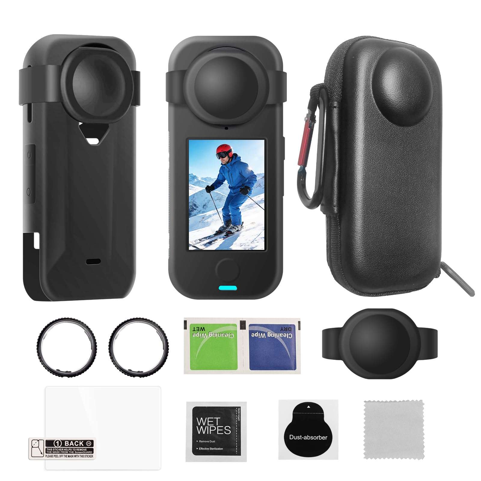 JasonMighty for Insta 360 X4 AIR Accessories Kit Include Camera Case/Silicone Cover/Lens Guards/Screen Tempered Glass/Action Camera Protection Parts for X4 AIR