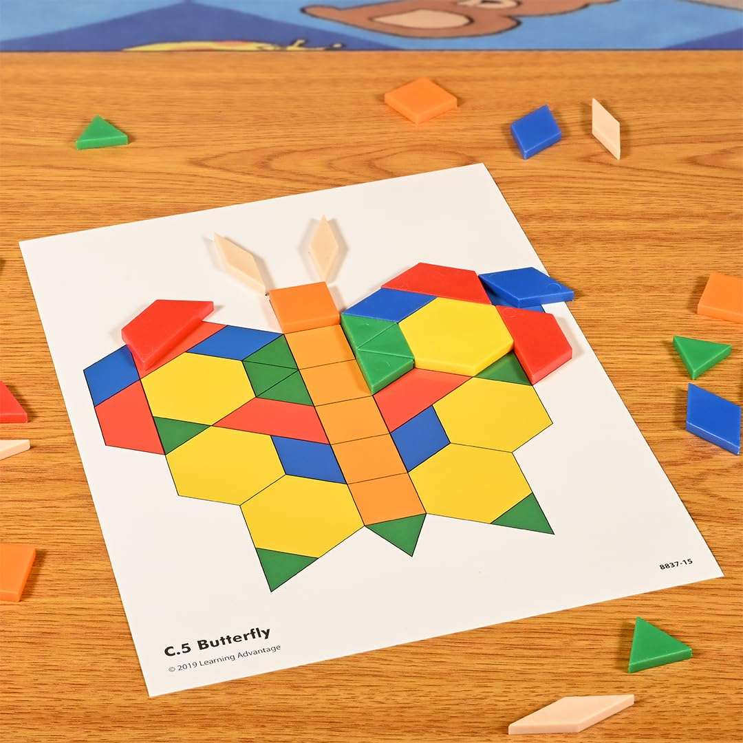 Learning Advantage Pattern Block Activity Cards - In-Home Learning Activity for Early Math & Geometry - Set of 20 - Teach Creativity, Sequencing and Patterning 2