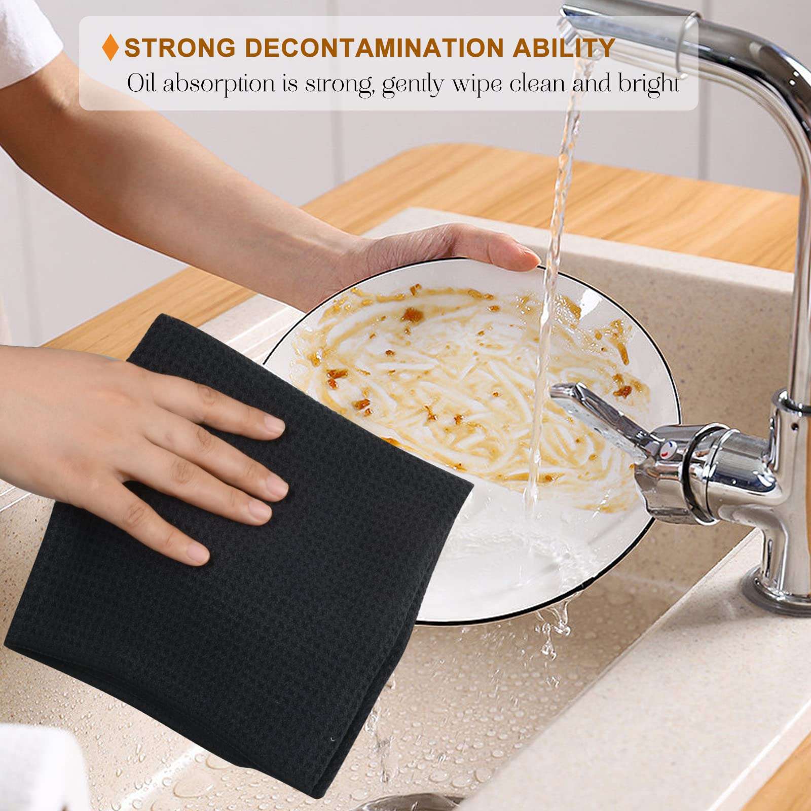 VIVOTE Microfiber Kitchen Drying Towels Dish Towels Waffle Weave Tea Towels Super Soft and Absorbent 3PackBlack 16 x 22 Inch 5
