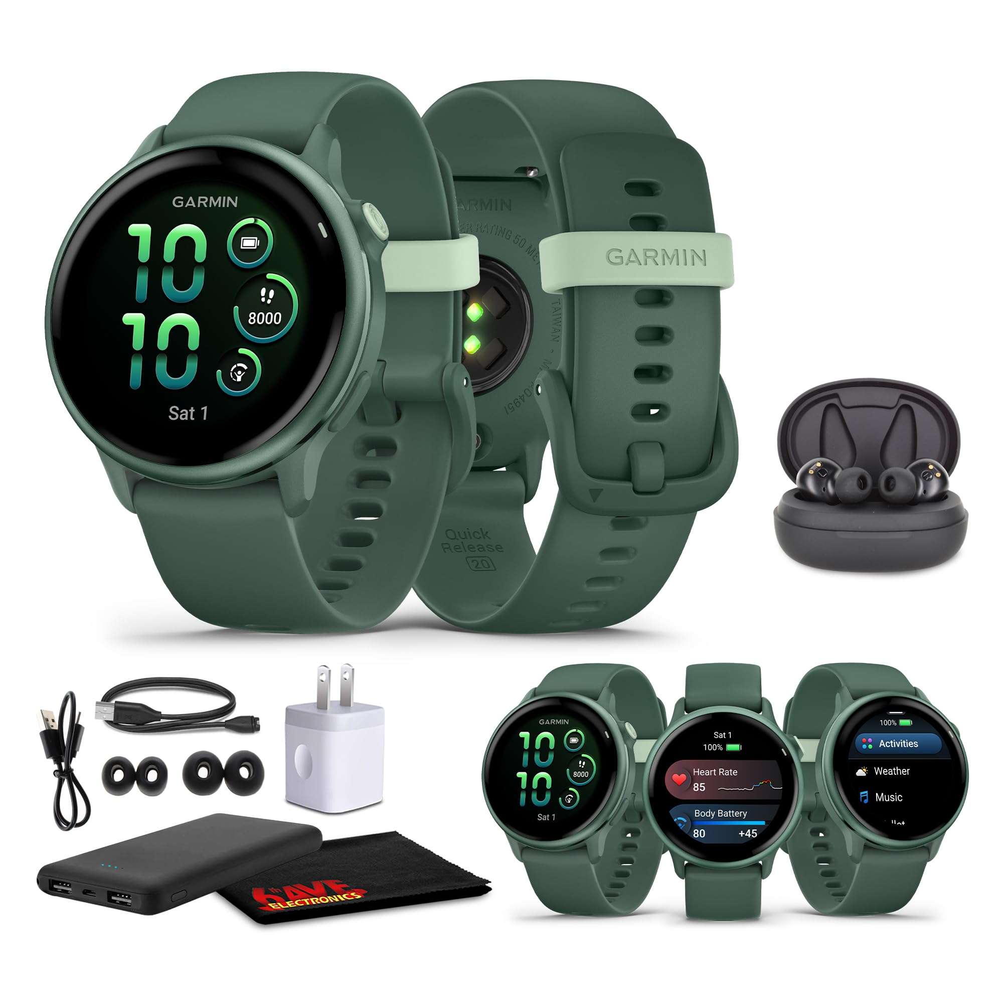 Garmin Vivoactive 6 Smartwatch Metallic Jasper Green with Jasper Green Band Best Fitness GPS Smart-Watch with AMOLED Display, 11-Day Battery, Advanced Activity Tracking Watch Bundle for Men &Women 1