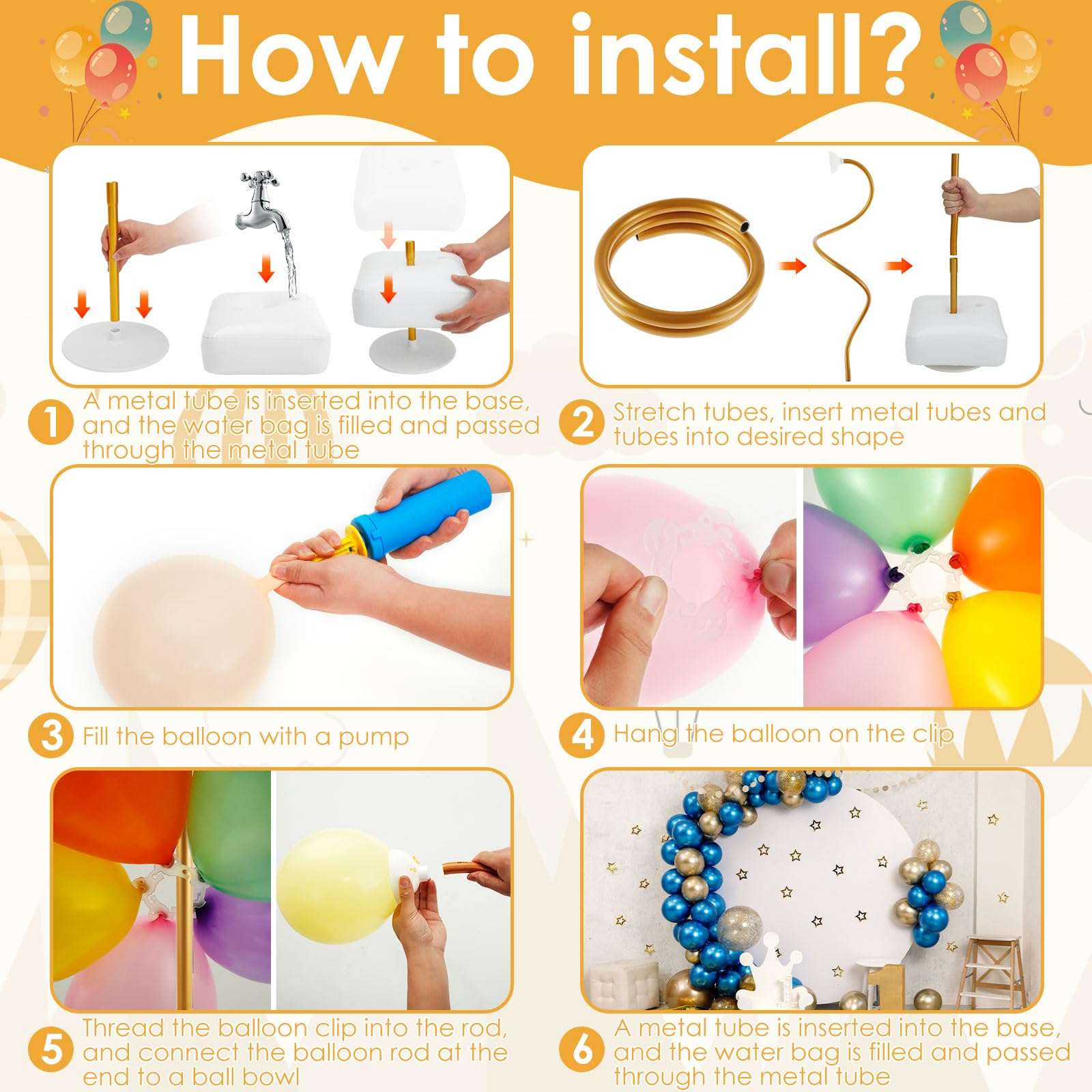 Reusable Balloon Arch Kit, Free Bending Shape 8.2ft & 5ft Adjustable Half Balloon Arch Stand with Base, Balloon Hoop Frame, Balloon Arch Frame for Wedding Baby Shower Birthday Party Decoration 6