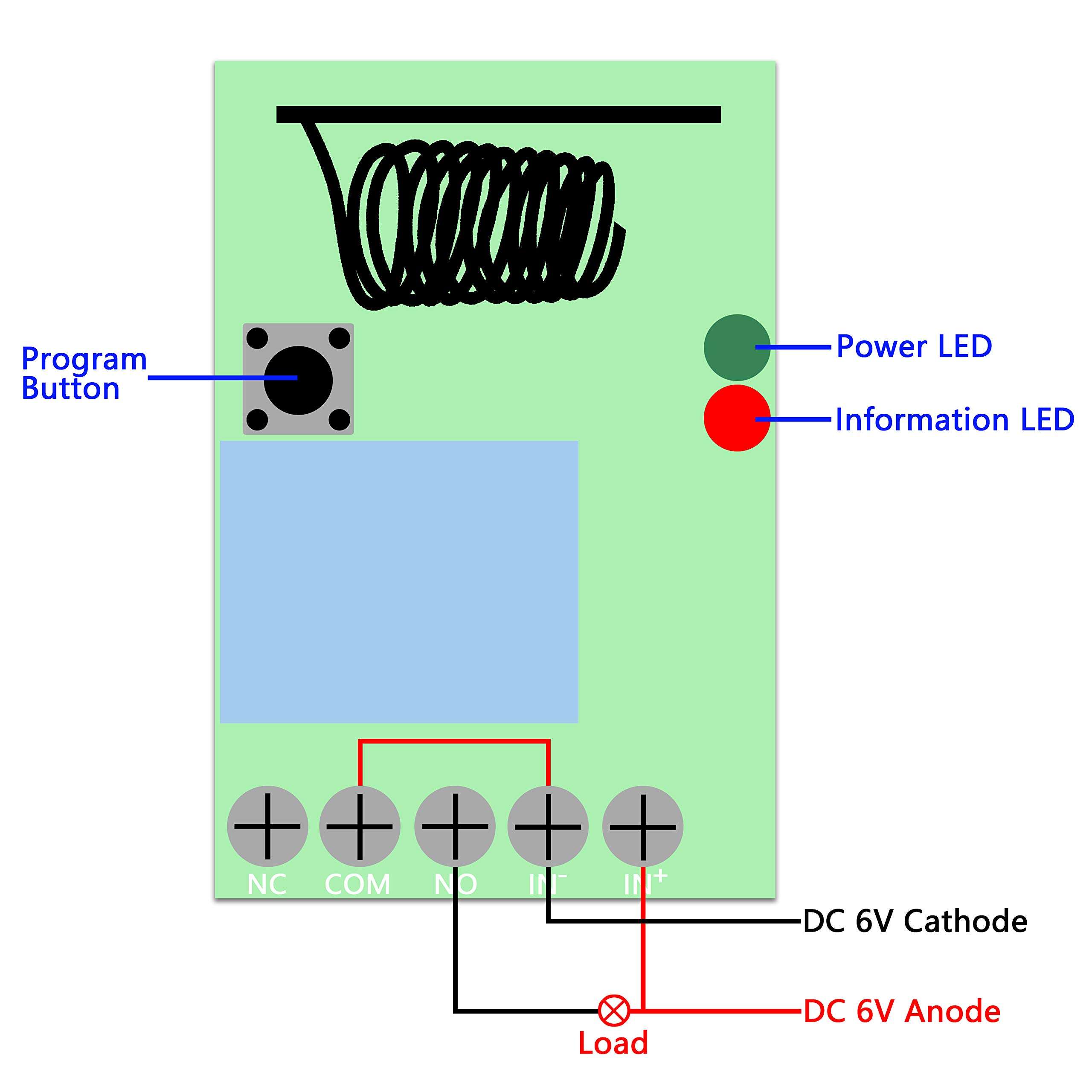 Senmod Learning Type 1-Ch Remote Control Switch DC 6V 433Mhz Self Locking and Momentary with Antenna Transmitter Receiver Along with Wire and Wire Connector 2