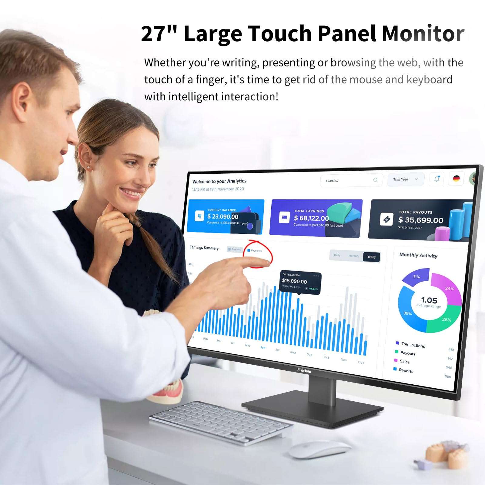 Pisichen Computer Monitor, 22 Inch PC Monitor HD 1920x1080, Monitor with HDMI & VGA Interface, 5ms, 75Hz, Brightness 250 cd/m², Computer Screen for Laptop/PS3/PS4, Built-in Speakers 2