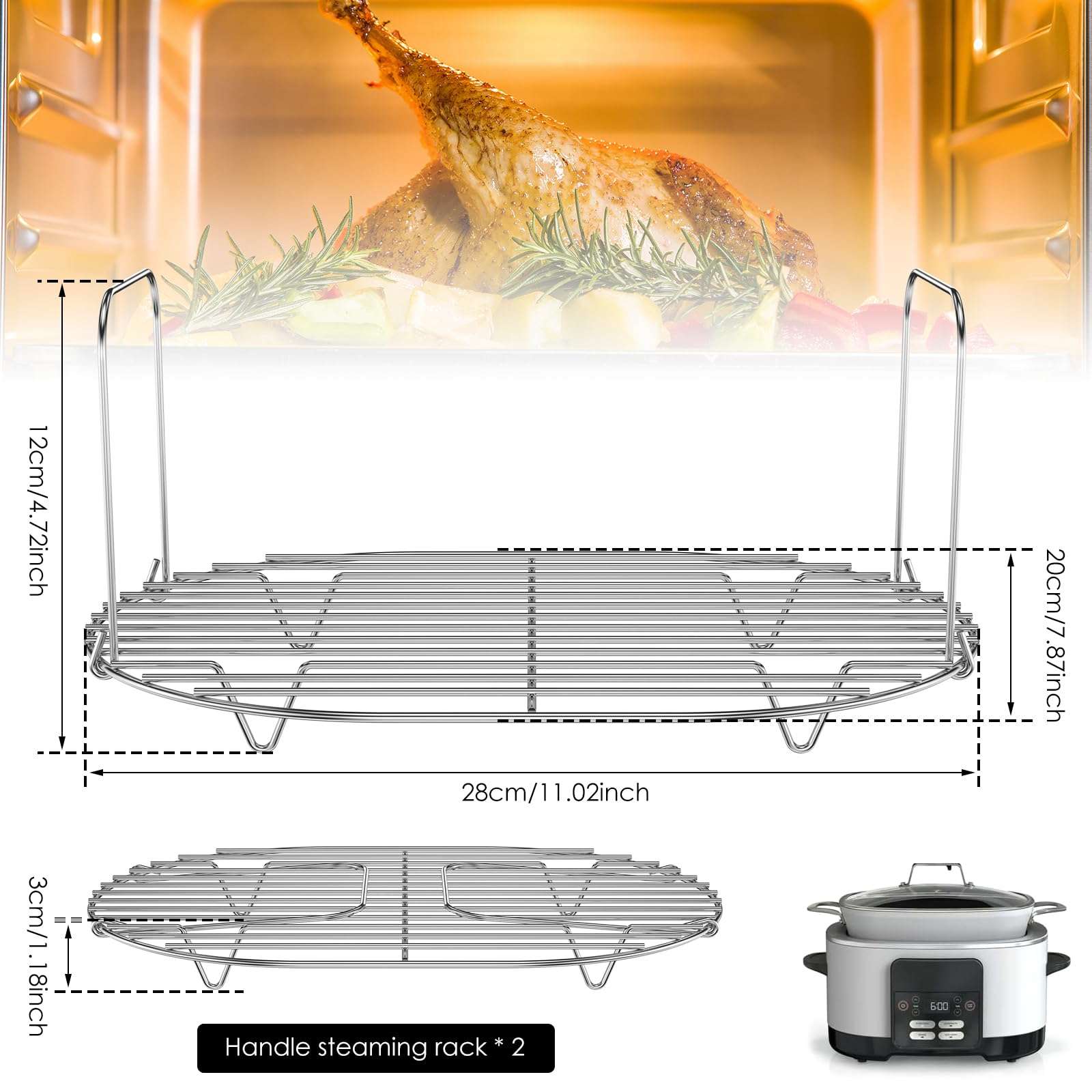 Abizarch 2Pcs Steam and Roast Rack for 8.5Qt Slow Cooker,Slow Cooker Rack with Handle, 304 Stainless Steel Roasting Steaming Rack Slow Cooker Pot Rack for MC1000, MC1001, MC1010 Series 6