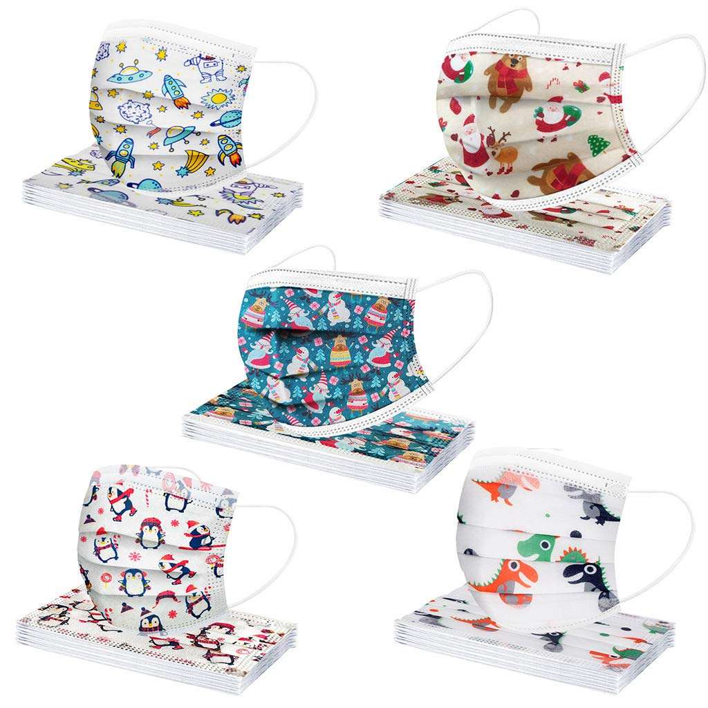 Coolbiz Kids Disposable Face_Mask,50pcs Cute Printing Face Bandanas,3 Ply Non-Woven Breathable for Outdoor Activities 1