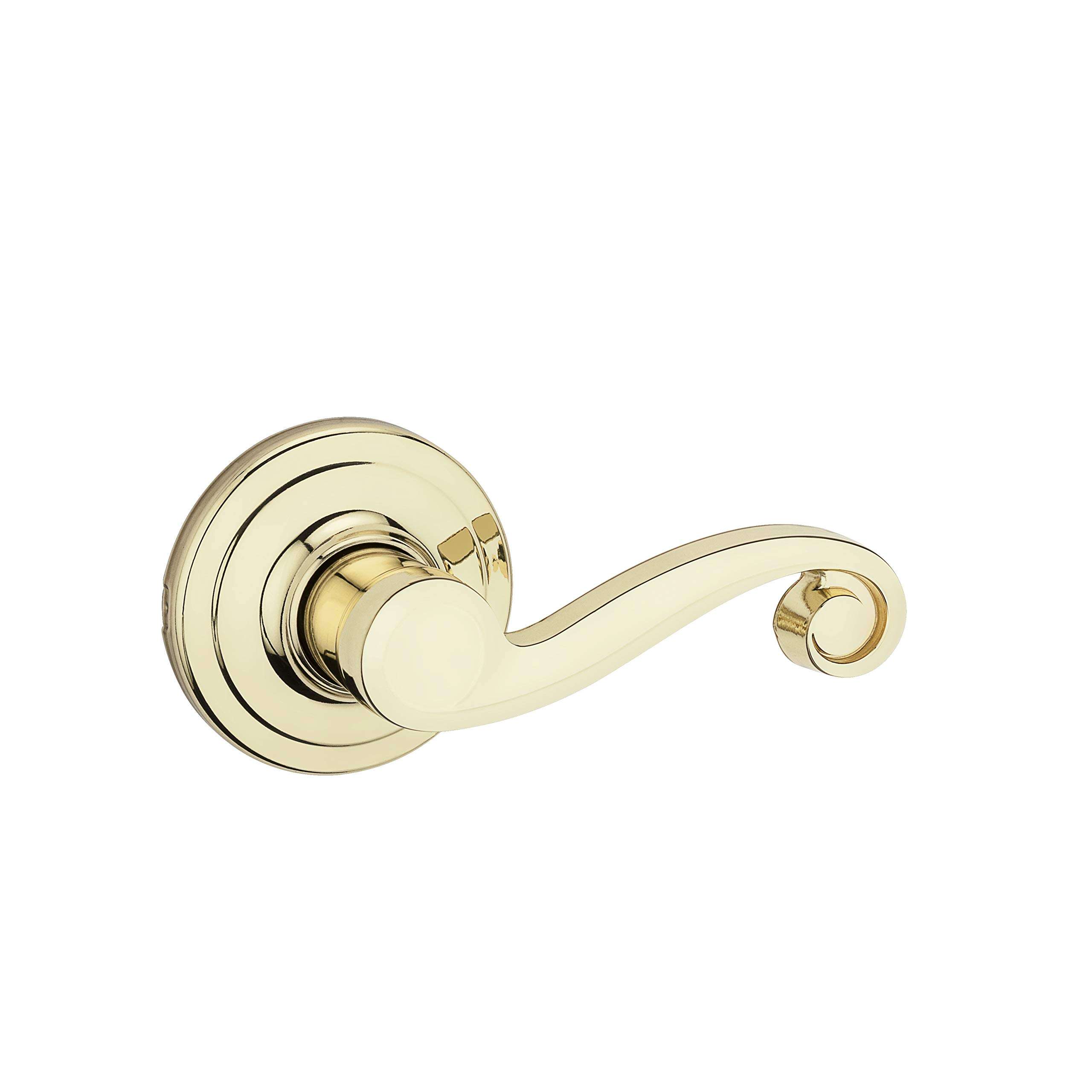 Kwikset Lido Interior Passage Door Handle, Lever For Closet and Hallway Doors, Reversible Non-Locking Handle Lever, Polished Brass 1