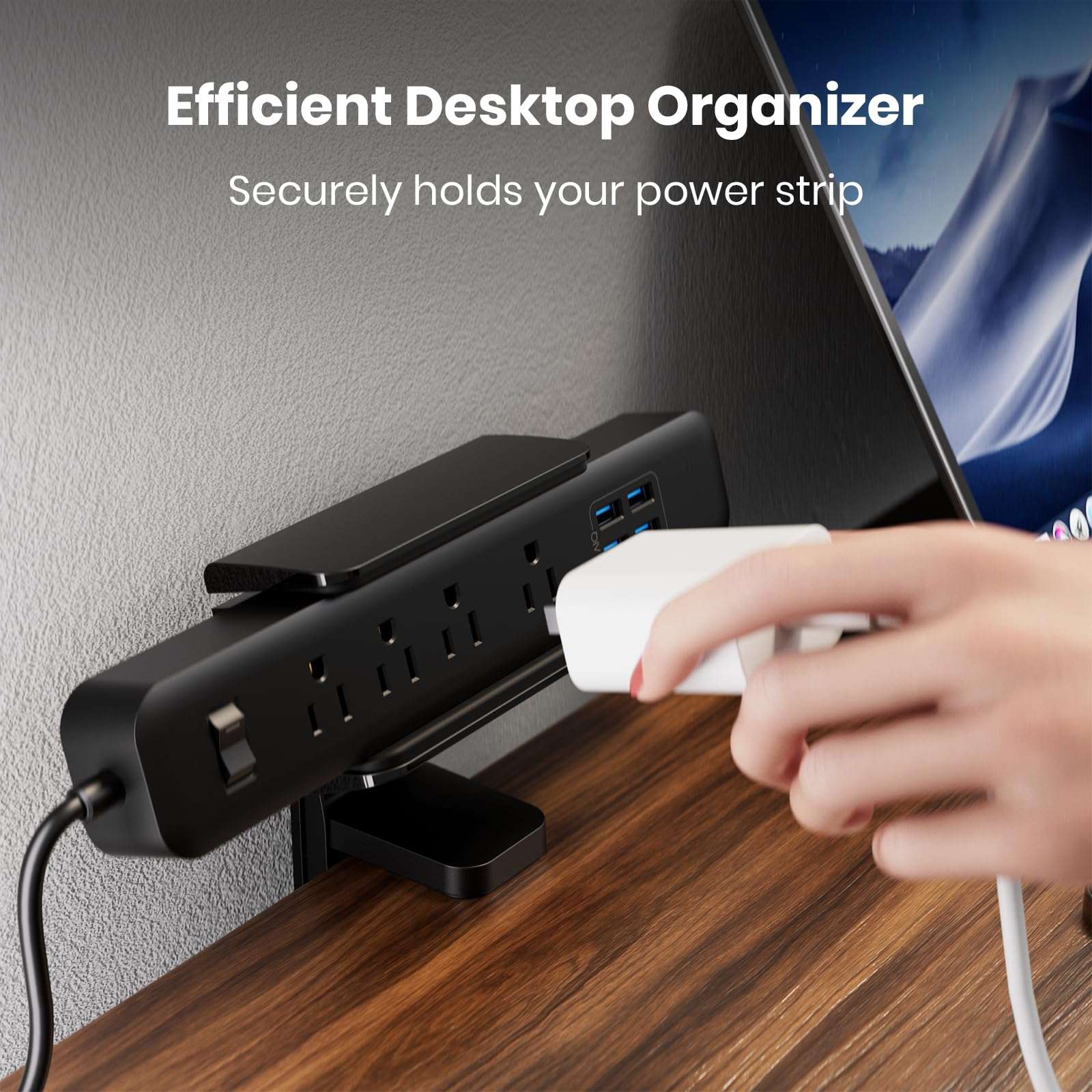 Power Strip Desk Clamp Holder 360° Adjustable Clamp for Under-Desk Cable Management Anti-Scratch Desk Mount Fits Power Strips Desk Edge No-Drill Clamp for Office, Home (Power Strip Not Included) 3