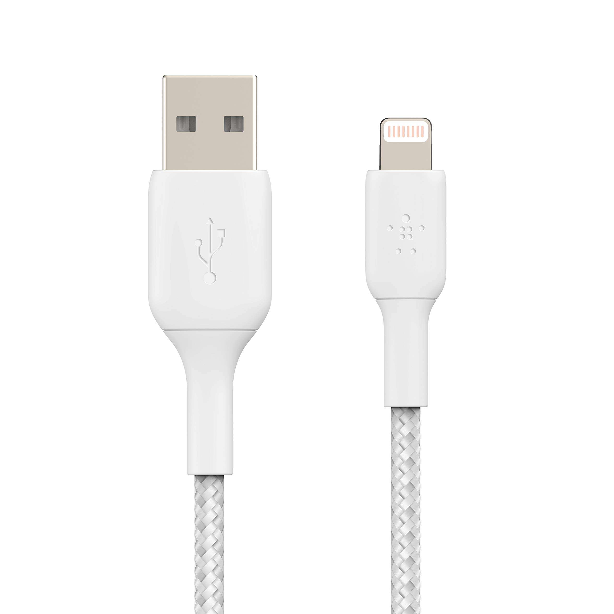 Belkin Apple Certified Braided Lightning to USB-A Charge and Sync Type A Cable, Tough and Durable, For iPhone, iPad, Air Pods, 3.3 Feet (1 Meter) - White 1