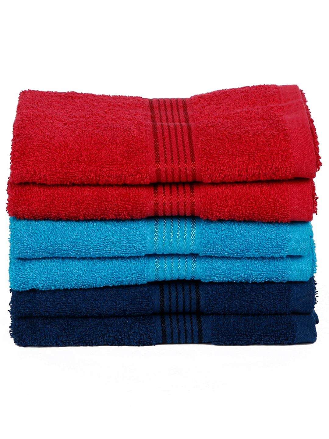 KOPA Quick Dry 100% Cotton Soft Terry Towel -6pc Hand Towel (d'ross) - Super Absorbent, Lightweight, Odour Free - for Men, Women, Kids Solid-Multi 3