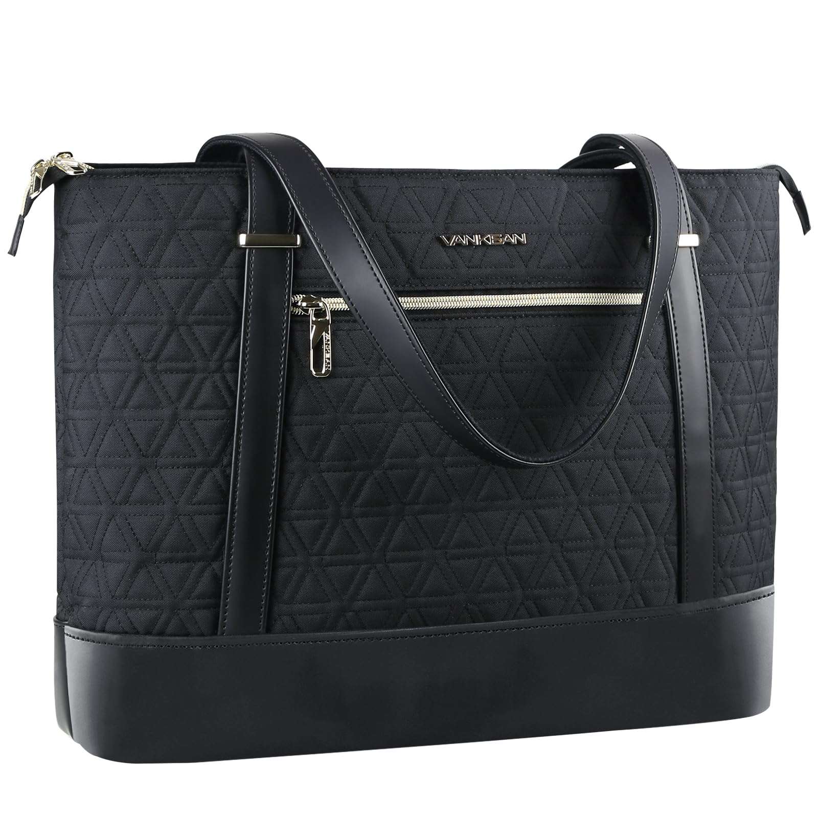 VANKEAN Laptop Bag for Women, 15.6 Inch Work Bag Waterproof Computer Shoulder Bag with USB Port, Large Tote Bag for Work Business Travel, Quilted Black 1