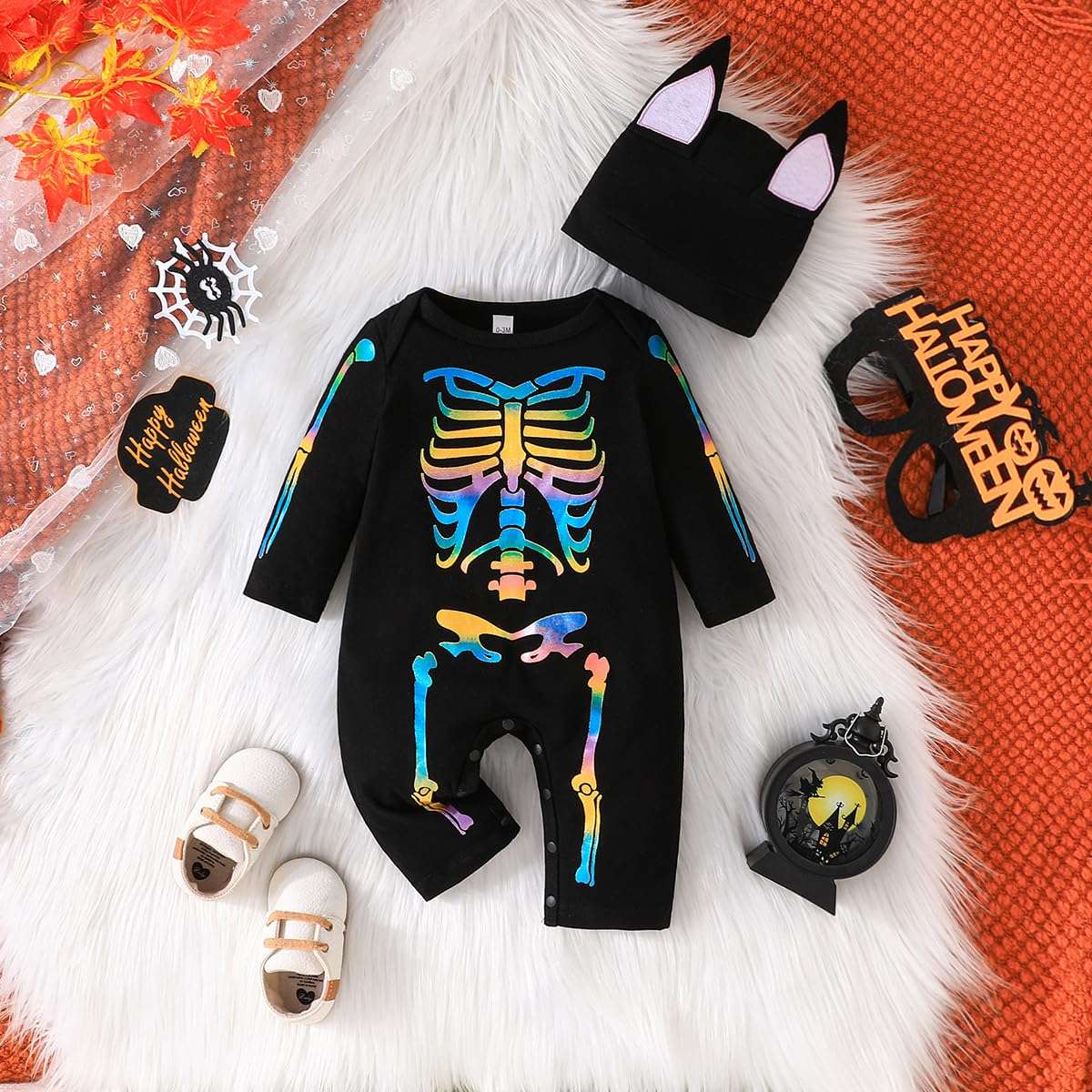 Yanmucy Baby Halloween Costume Luminous Toddler Boys Girls Rompers with Hat Newborn Jumpsuit Baby Halloween Outfit Sleepsuits 3