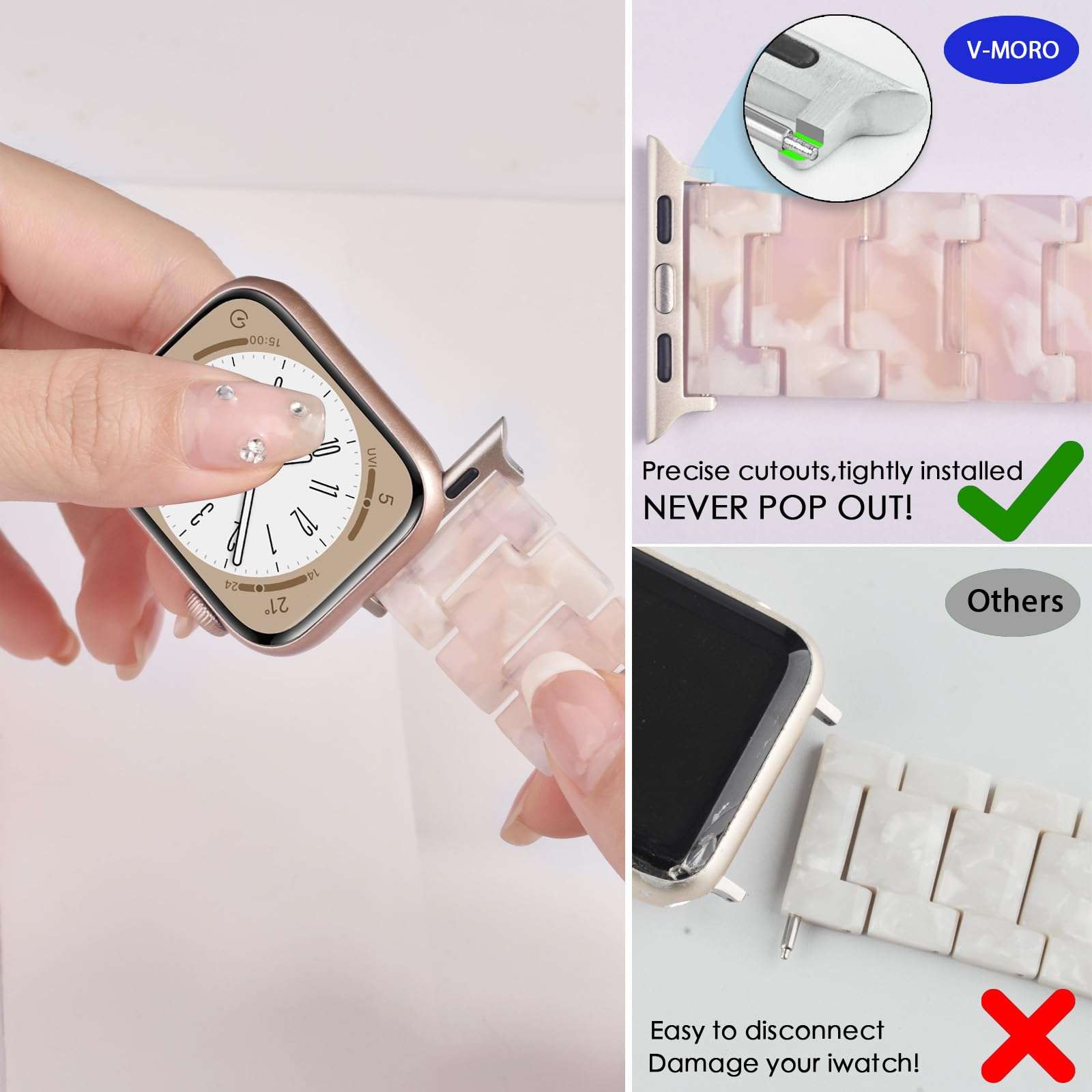 V-MORO Strap Compatible with Apple Watch Bands 45mm/44mm Series 7/6 Women,Lightweight Clear Flower Resin Band Replacement for iWatch Series SE/5/4/3/2/1 42mm/44mm/45mm with Stainless Steel Buckle 6