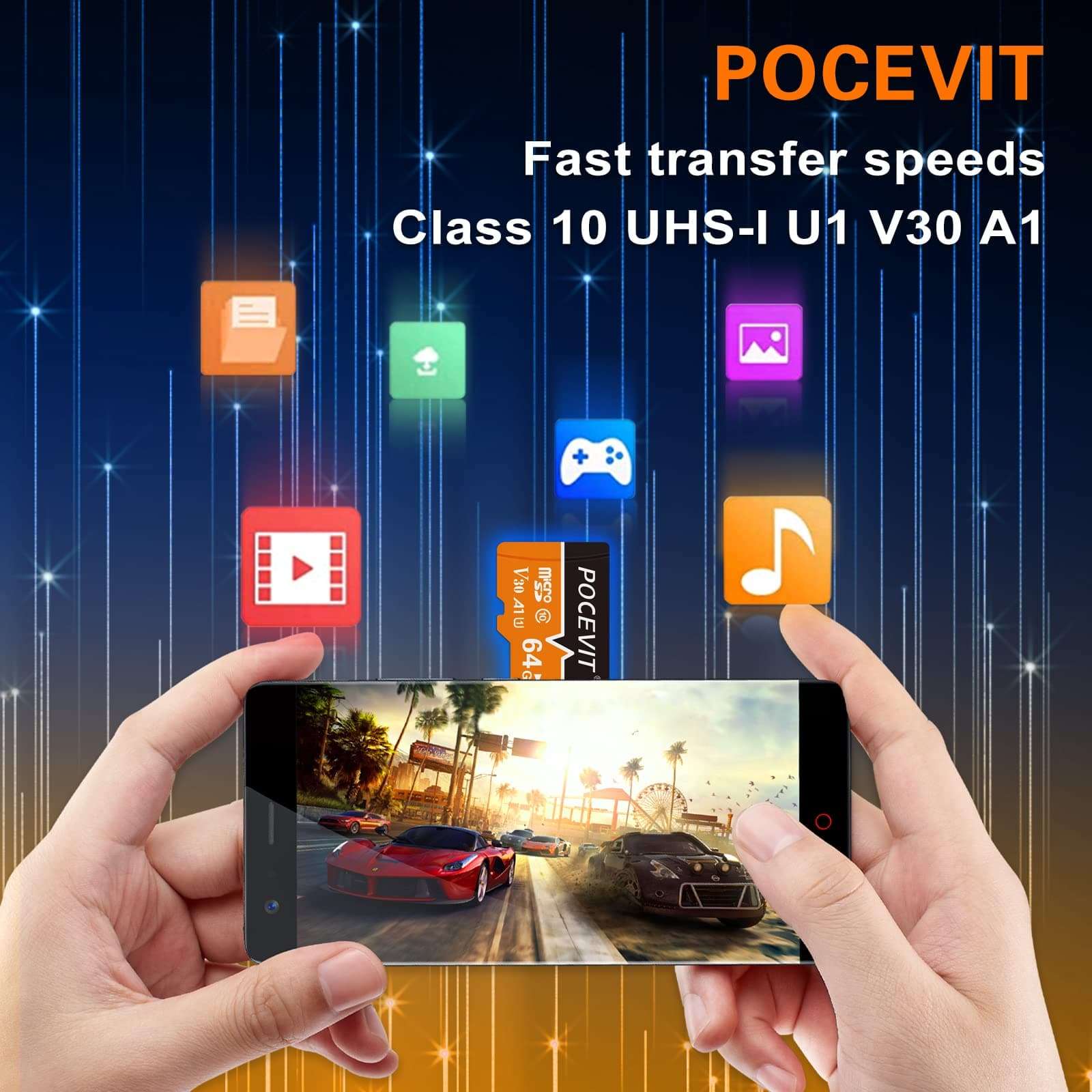 POCEVIT 64GB Micro SD Card | microSDXC Memory Card | SD-Memory-Card Up to 80MB/s, A1, U1, Class10, V30, UHS-I, High Speed TF Card 4