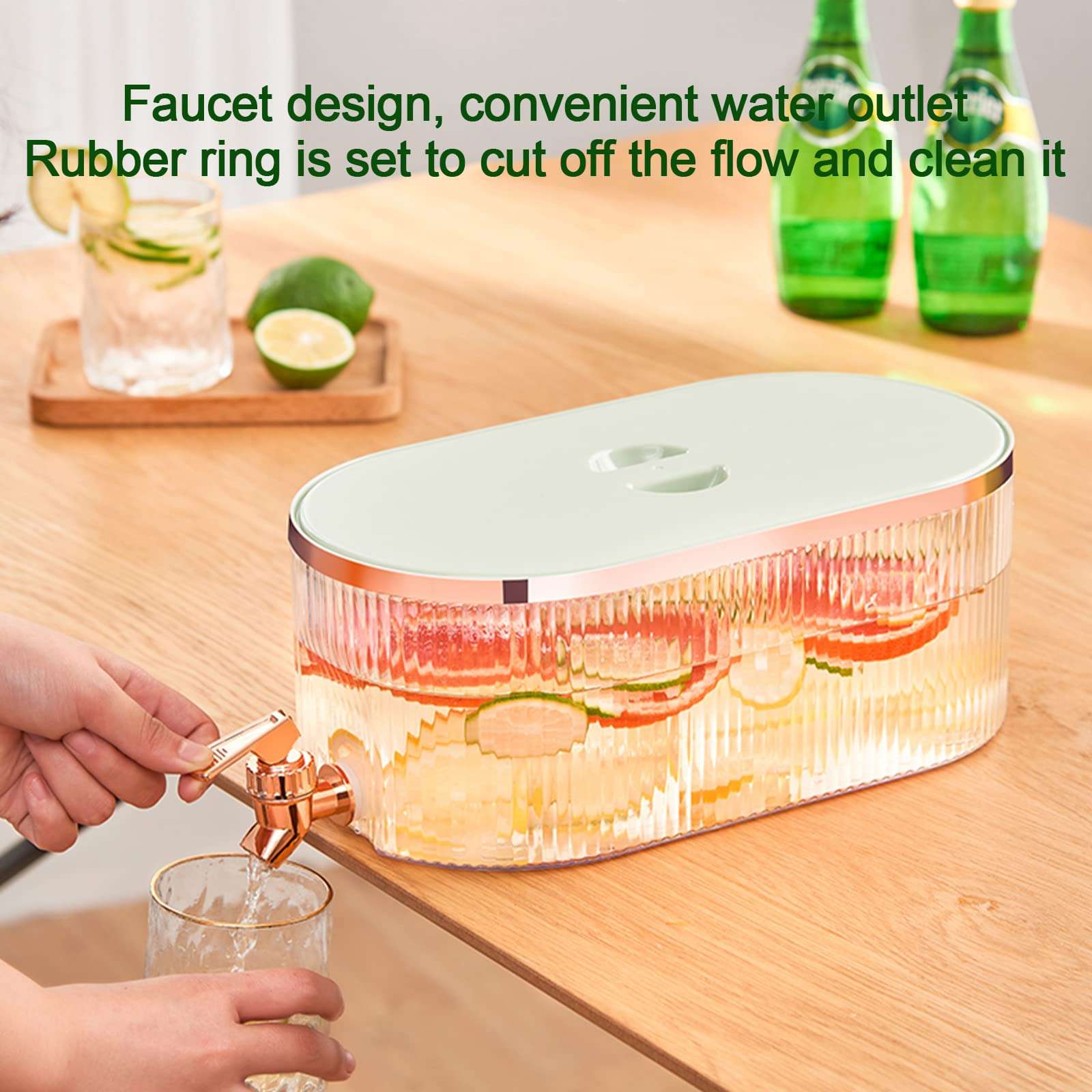 SLDHFE Drink Dispensers For Parties, Fridge Beverage Juice Drink Dispenser With Spigot, Plastic Water Container Despenseror for Milk Lemonade (1.4 Gallon) light green 6