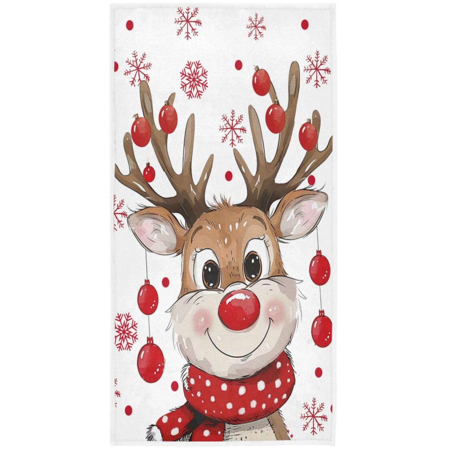 Wamika Cute Xmas Reindeer Hand Towels Winter Snowflakes Deer Face Towel Highly Absorbent Soft Guest Tea Towel Portable Kitchen Dish Washcloths Bath Decor Christmas Decorations 16" x 30" 1