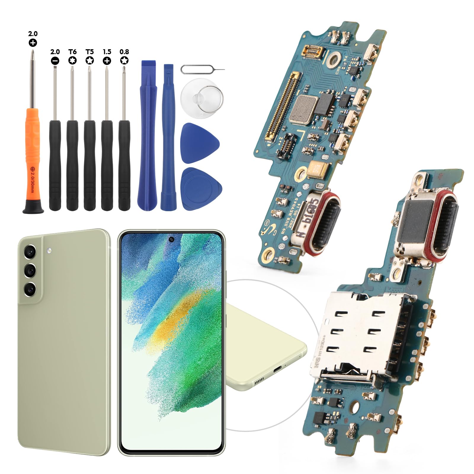 Dock Connector for Samsung Galaxy S21 FE Charging Port Flex Cable Replacement for Samsung Galaxy S21 FE 5G SM-G990U SM-G990U1 USB Charger Dock Board Connector with Repair Tools