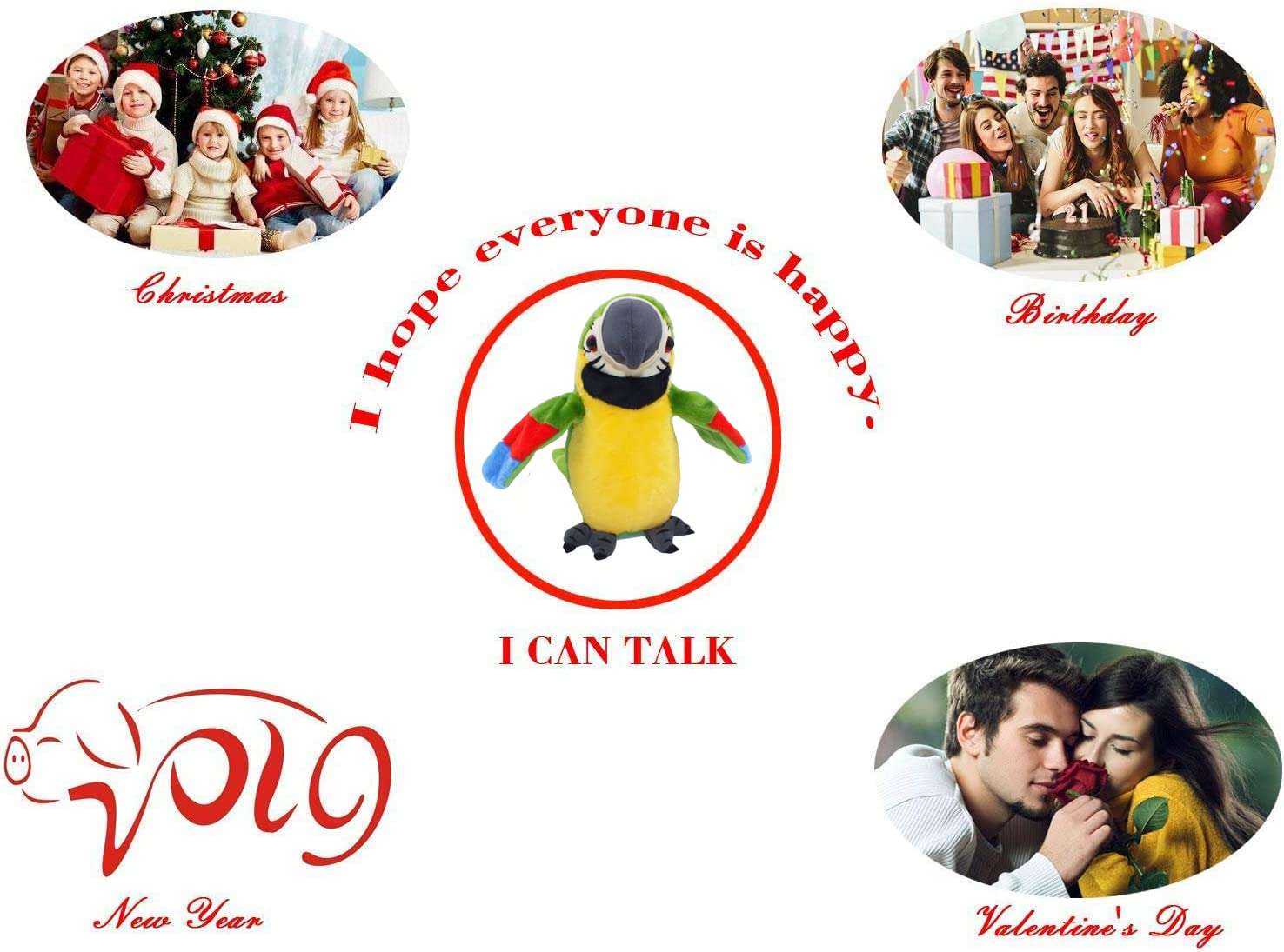 Vincilee Cute Mimicry Pet Talking Parrot Repeats What You Say Plush Animal Toy Electronic, Boy and Girl Gift, Talking Parrot Christmas Toy Speaks Sound Record, Green 6