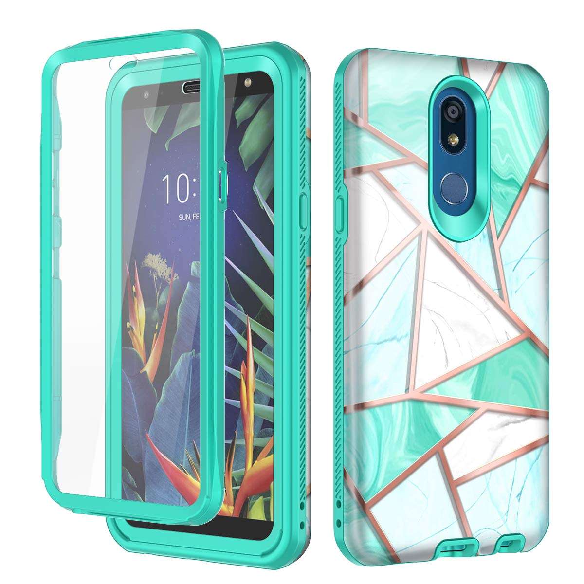 Hekodonk for LG K40/ LG K12 Plus/LG X4 (2019)/LMX4 Case Built in Screen Protector Heavy Duty High Impact PC TPU Full Body Protective Shockproof Anti-Scratch Cover for LG K40 -Marble Mint 1