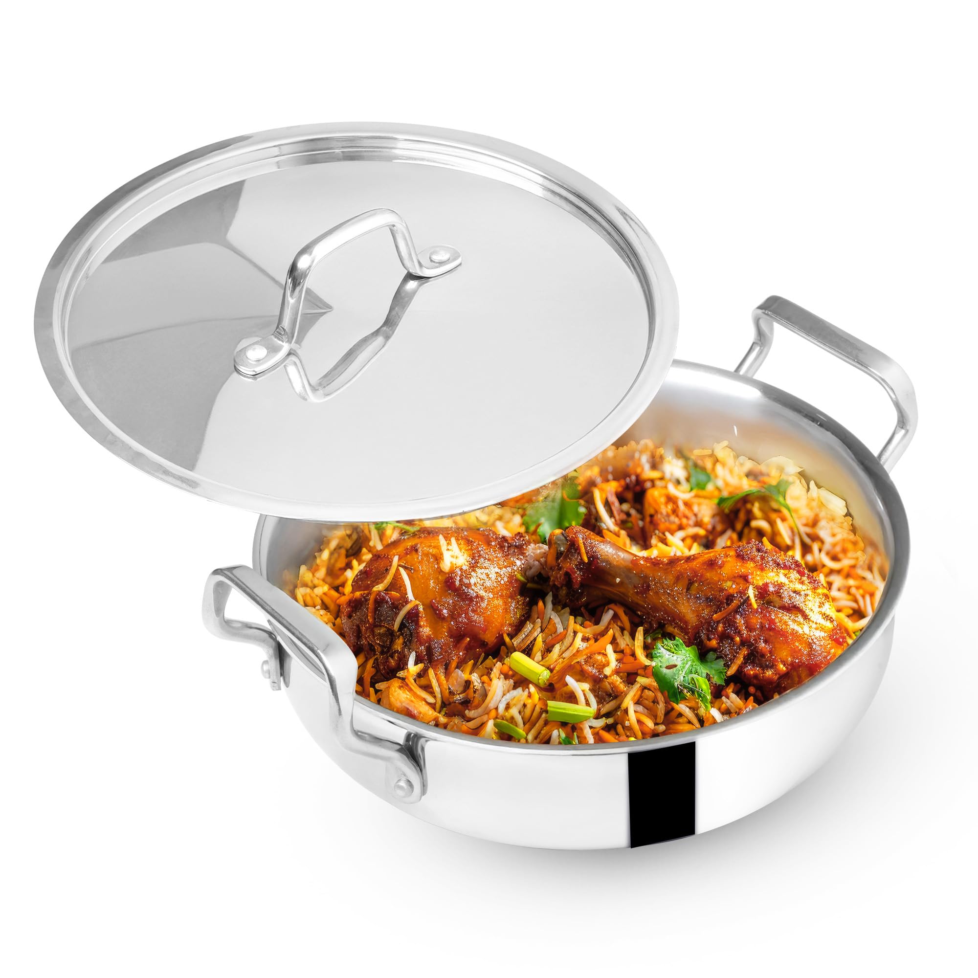 The Indus Valley Triply Stainless Steel Biryani Pot with SS Lid/Stock Pot/Serve Handi/Uruli | Induction Friendly | Nonstick 3-Layer Body (8.2 Litre - 2.6kg)