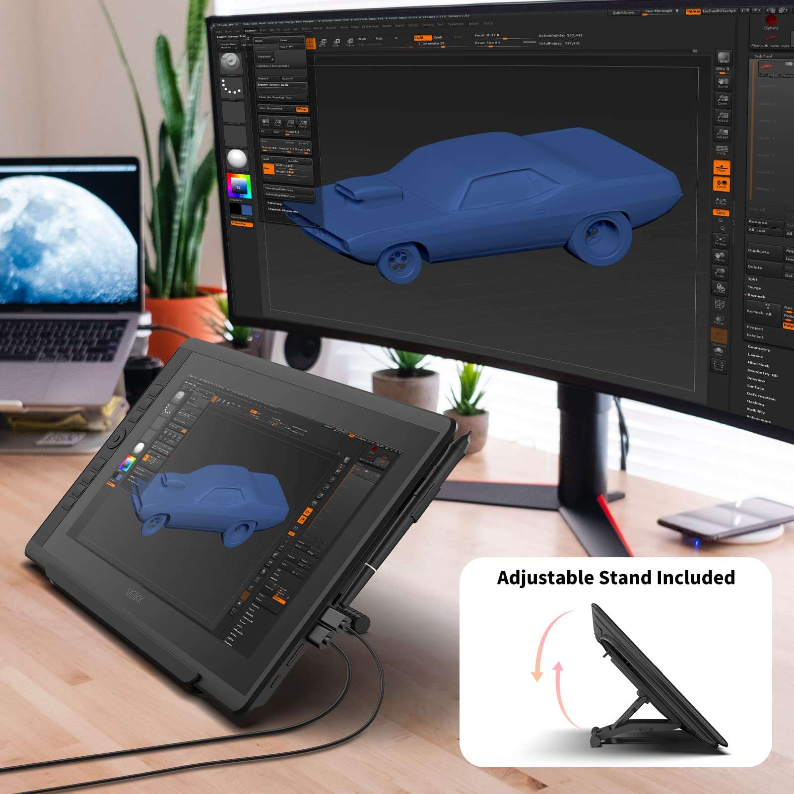 Drawing Tablet with Screen, VEIKK VK1560PRO15.6 inch Pen Display, IPS HD Graphic Monitor with 8192 Passive Pen and Adjustable Stand, Compatible with Windows Mac(92% NTSC 120% s RGB) 6