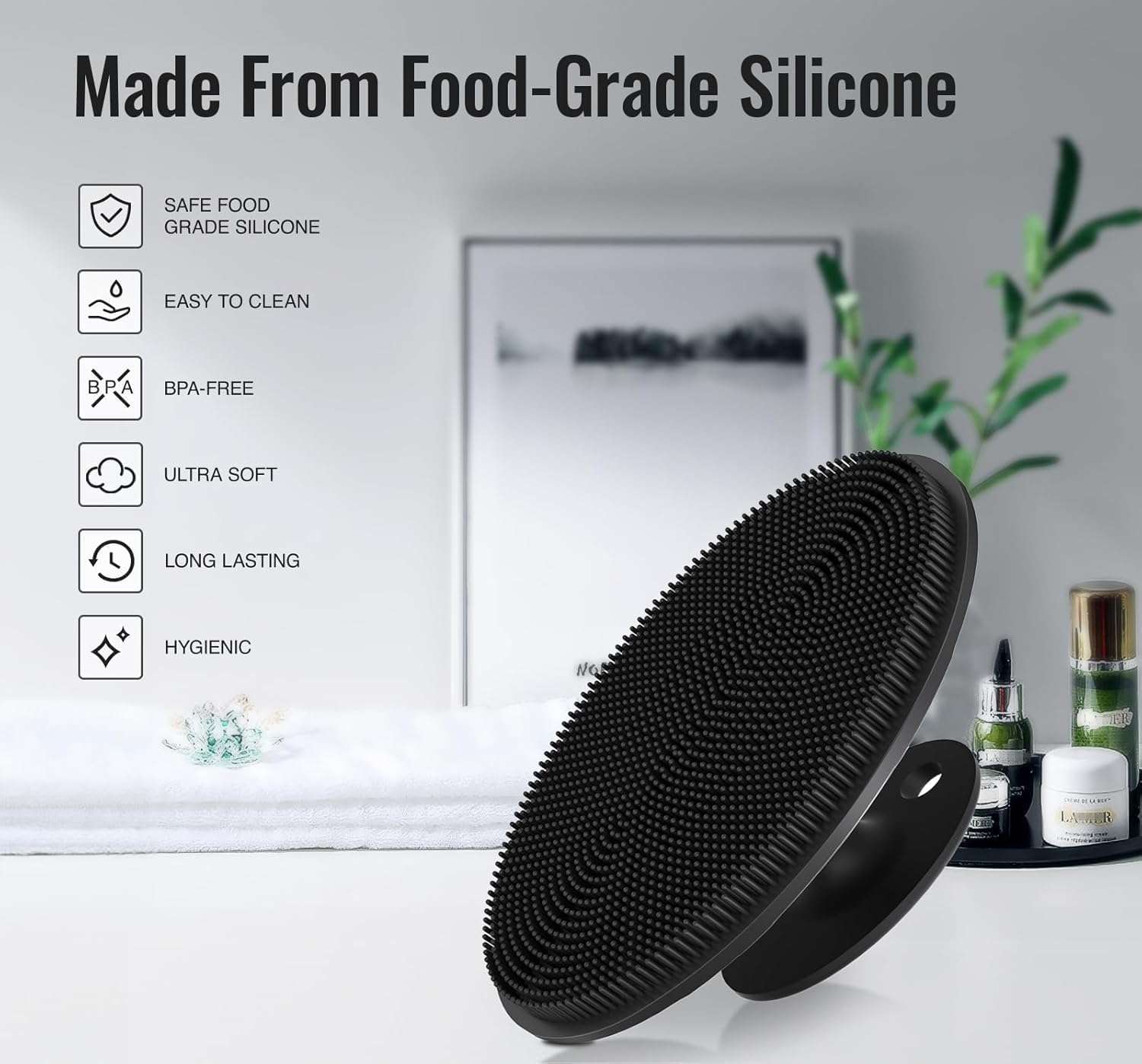 ANTIL'S 4-in-1 Soft Silicone Bath Brush Set | Long Handle Back Scrubber + Body Scrubber + Scalp Massager + Face Massager | Super Exfoliating & Lathering Shower Brush | BPA-Free | For Men & Women | With Free 3 Hook 5