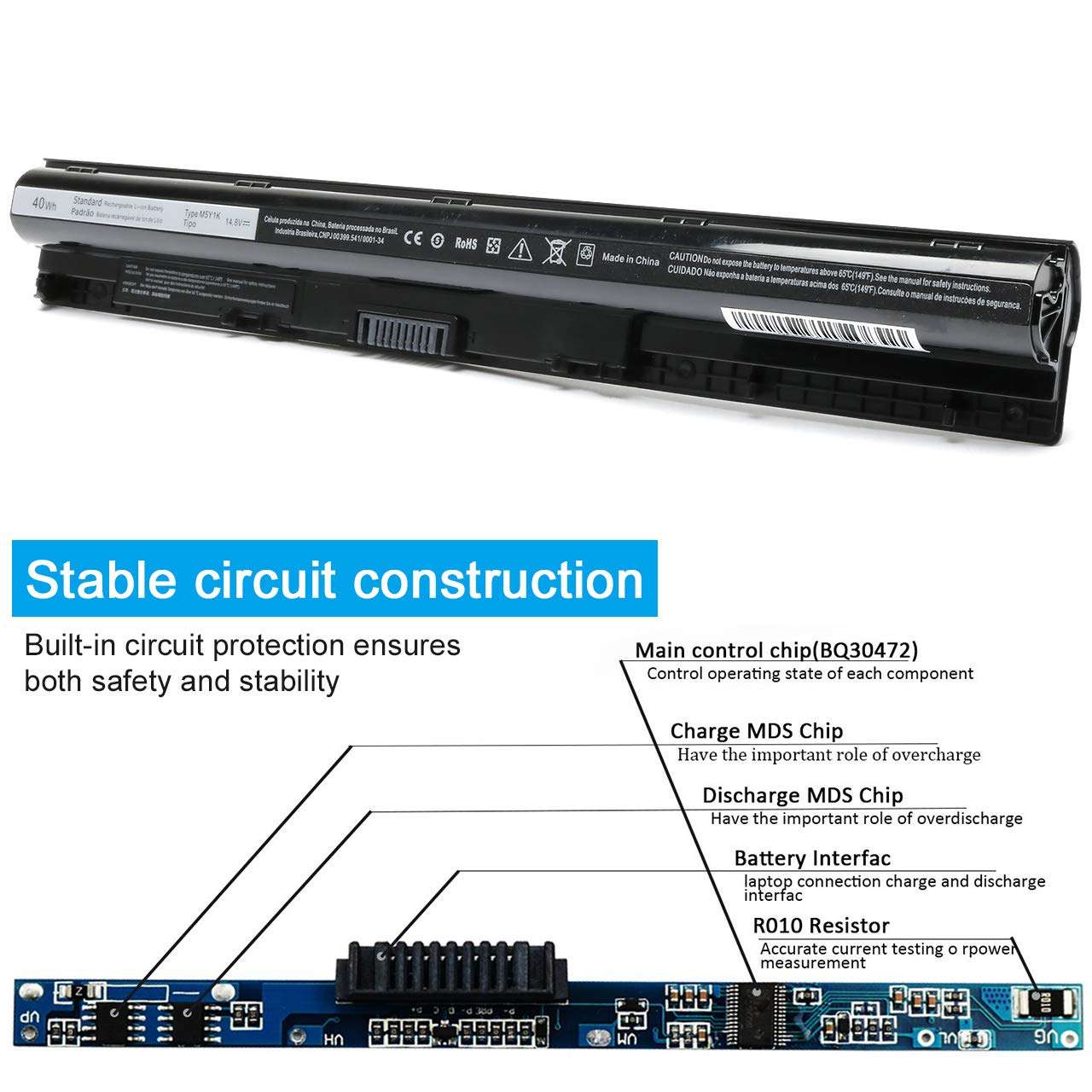 Onadrive New M5Y1K 15 3000 5000 Laptop Battery for Dell Inspiron 15 5555 5558 5559 3552 3558 3567 14 3452 fit K185W Ki85W Wkrj2 14.8V 40Wh 2