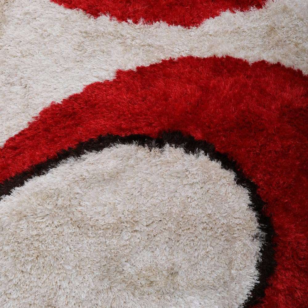 Hand Tufted SHAG Polyester ECO-Friendly Area Rugs - 4'x6', Rectangle, Red Ivory, Contemporary Modern Design, High Pile Thick Handmade Anti Skid Rugs for Living Room K00034 5