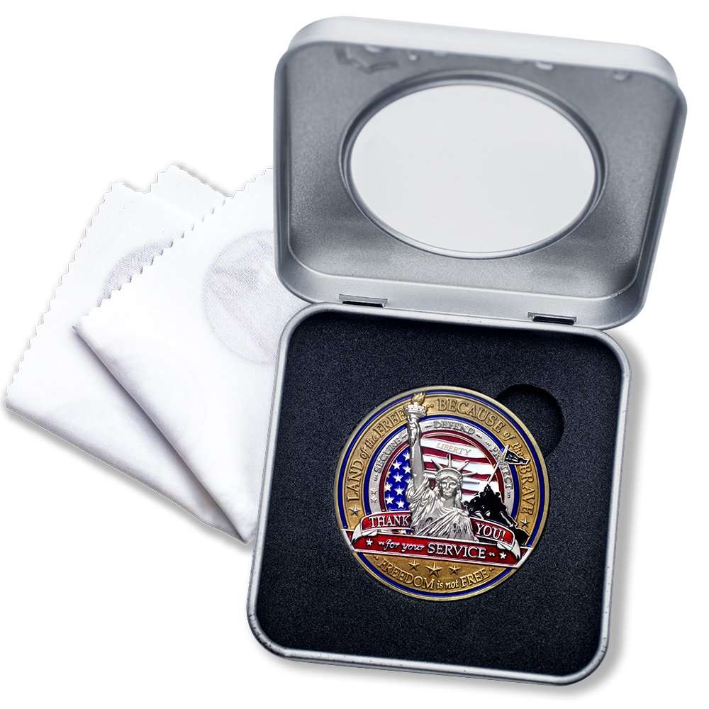 Armor Coin & Emblem - Military Appreciation Challenge Coin with Deluxe Display Tin Box and Bonus polishing Cloth 1