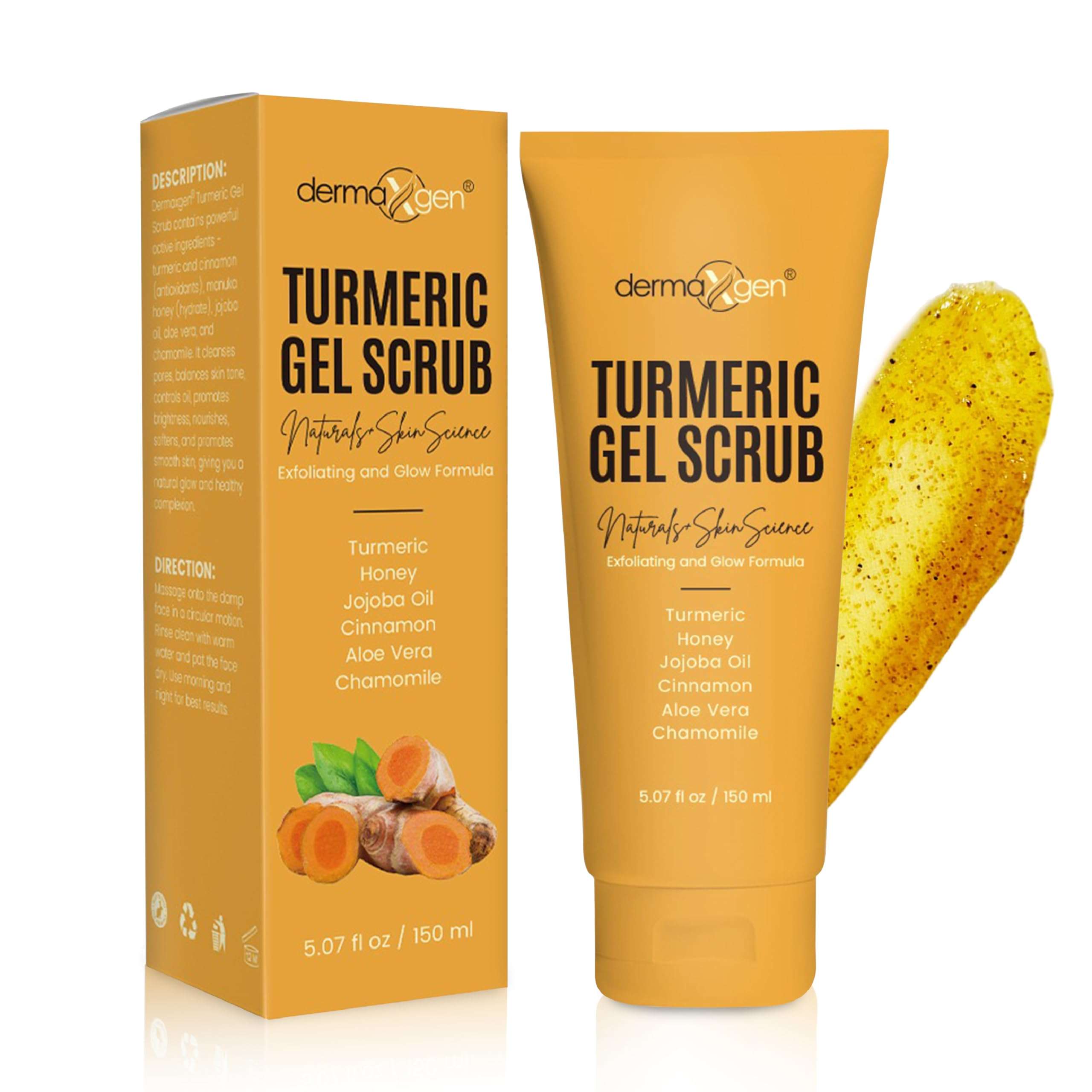 DERMAXGEN Turmeric Gel Scrub – Exfoliate, Brighten, and Refresh Your Skin with Turmeric. Achieve a Smooth, Radiant Complexion by Removing Dead Skin Cells and Impurities for a Natural Glow 1