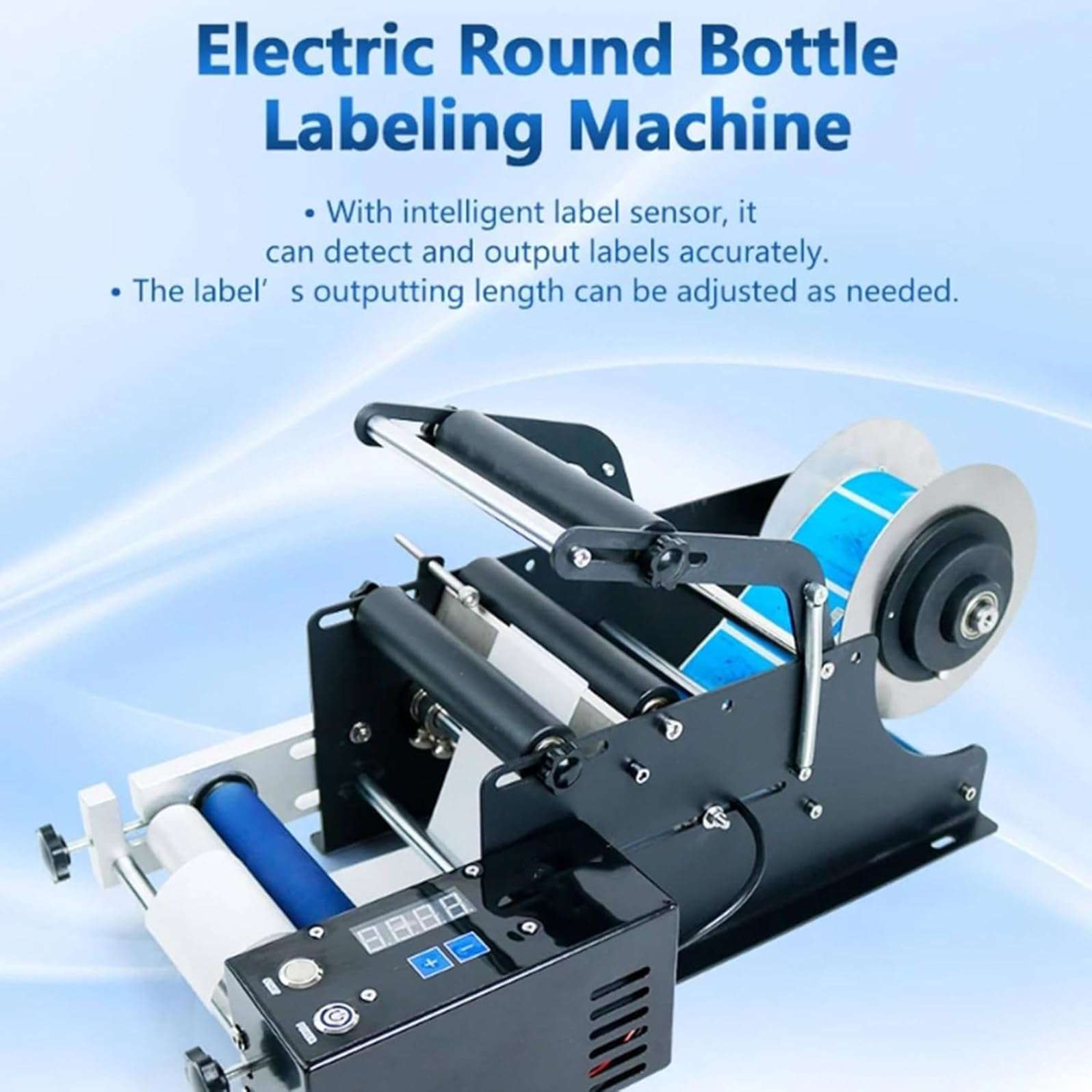 KJZQLMZ Round Bottle Labeler with Foot Pedal, Electric Labeler, Adjustable self-Adhesive Label Printer for cans and Bottles 3