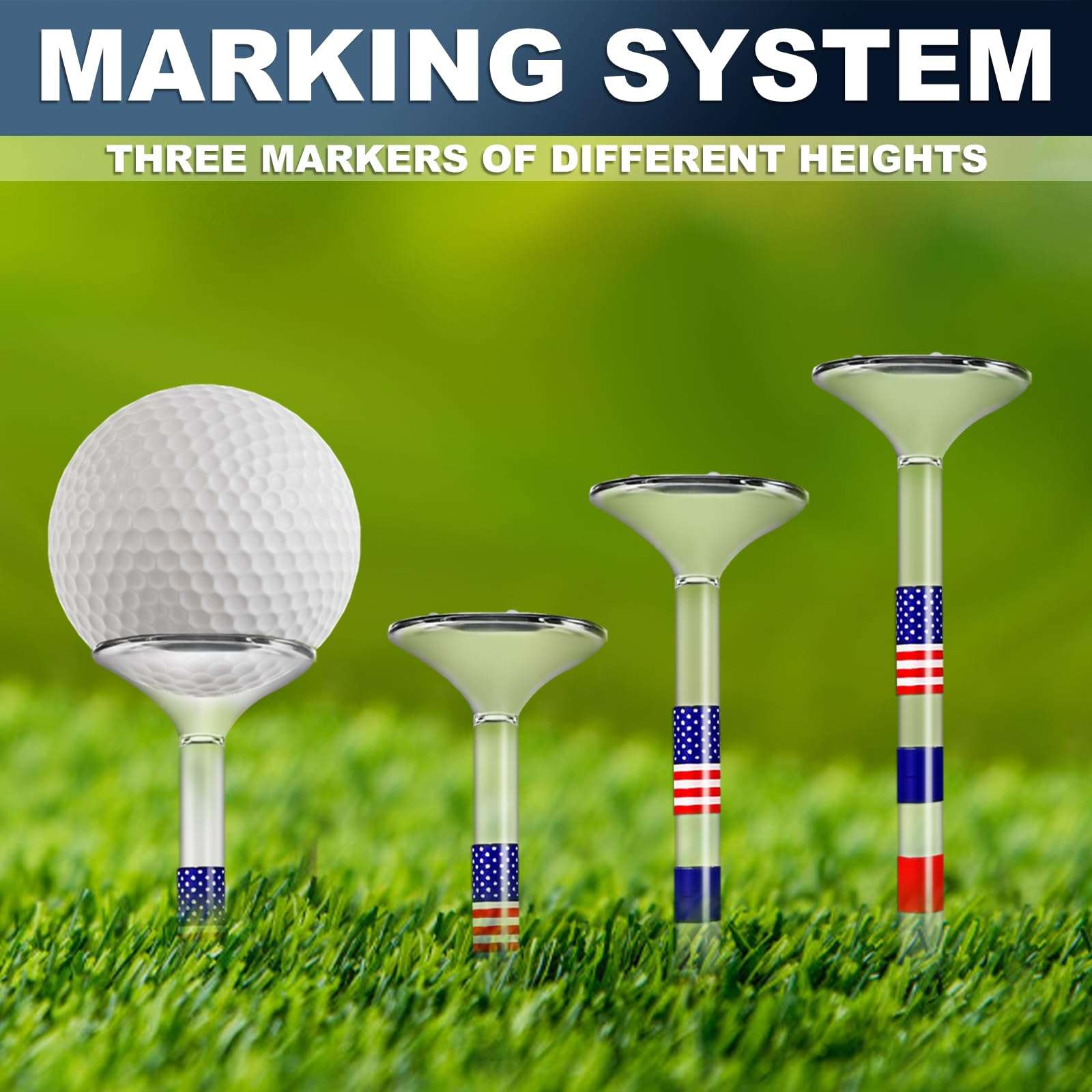 Pulselala Premium Golf Tees, 3 1/4'' Unbreakable Transparent Plastic Golf Tees, Reduces Friction & Side Spin, Golf Accessories Gift for Men American Flag（50 Count） 6
