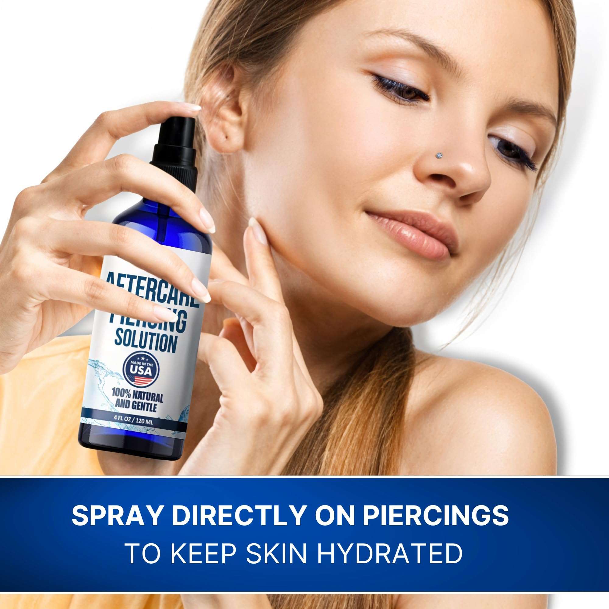 BodyJ4You Piercing Aftercare Spray - Saline Natural Recovery Formula - Tea Tree Sea Salt Aloe Rosemary - Ear Piercing Kit Gauges Navel - Wound Care Keloid Bump Removal - Fine Mist 4 Fl Oz 4