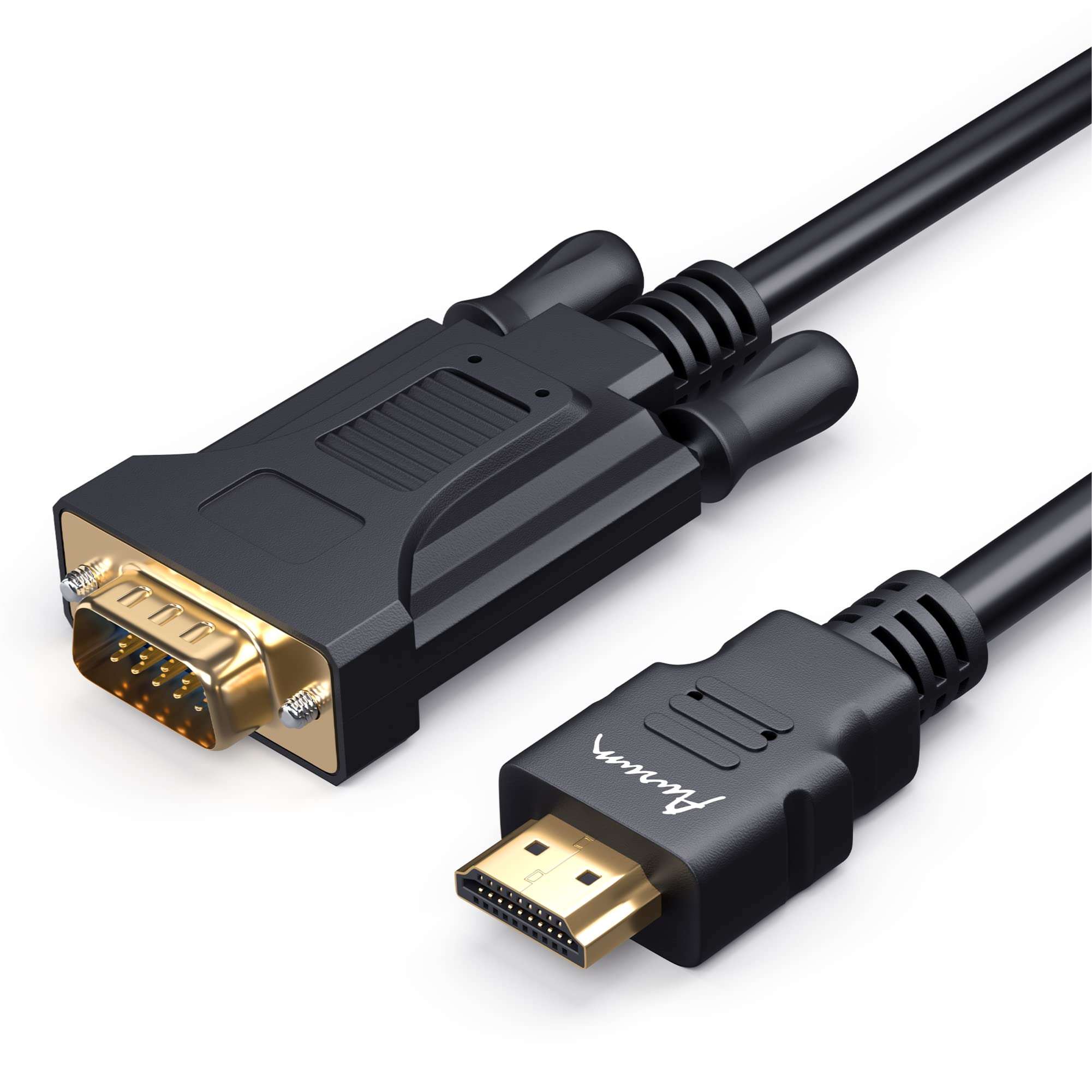 AURUM CABLES HDMI to VGA Cable for Monitor 3 Feet, Gold Plated Male to Male 1080P Compatible with PC, Computer, Laptop, Desktop, HDTV, Projector, Roku, Xbox, Pi, Raspberry, and More, Black