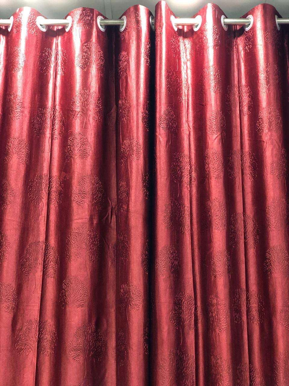 GRIHSHOBHA Polyester Tree Punch Window Plain Room Darkening Thermal Insulated Window Door Curtains Parde for Bedroom, Living Room, 6 Feet Long, Maroon, Set of 2 5